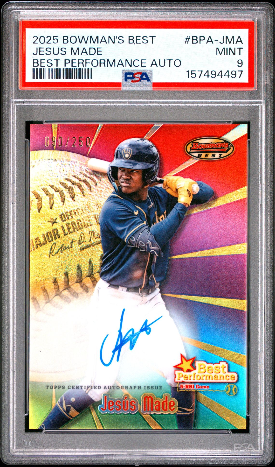 2025 Bowman's Best Best Performance Autographs Jesus Made #Bpa-Jma Mint 9 front