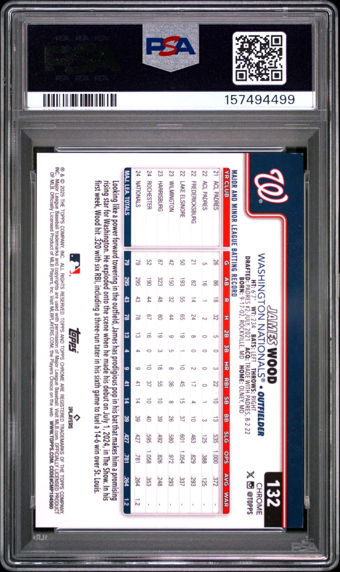 2025 Topps Chrome Sapphire James Wood #132 (Variation-Orange) Nm-Mt 8 back