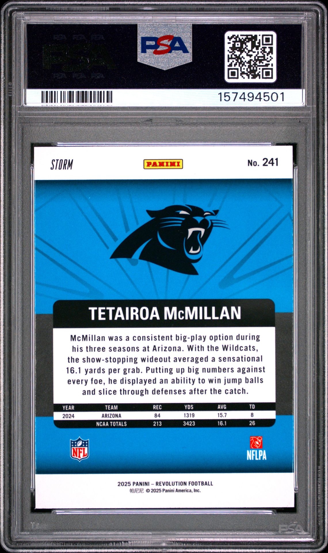 2025 Panini Revolution Tetairoa Mcmillan #241 (Red Storm) Mint 9 back