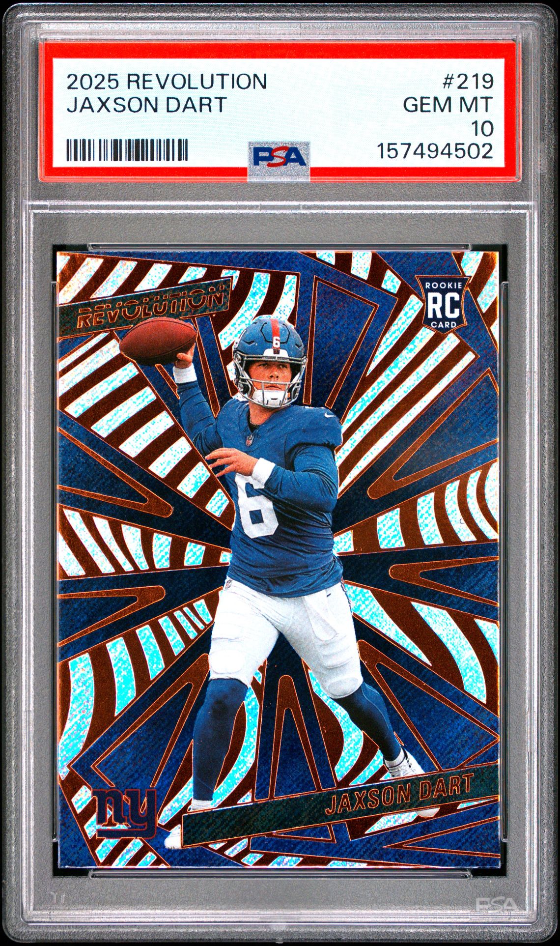 2025 Panini Revolution Jaxson Dart #219 Gem Mt 10 front view - PSA graded GEM MT 10