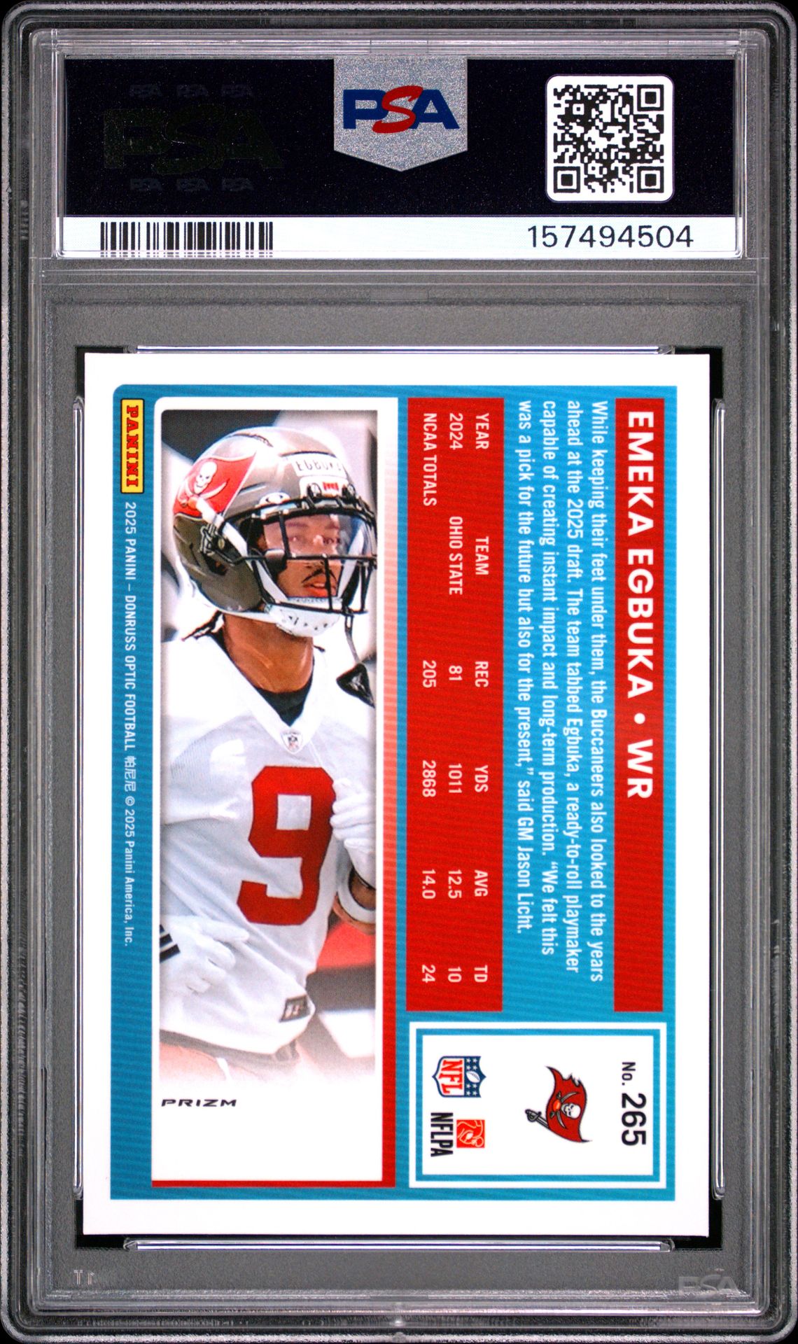 2025 Panini Donruss Optic Emeka Egbuka #265 (Green Hyper) Mint 9 back