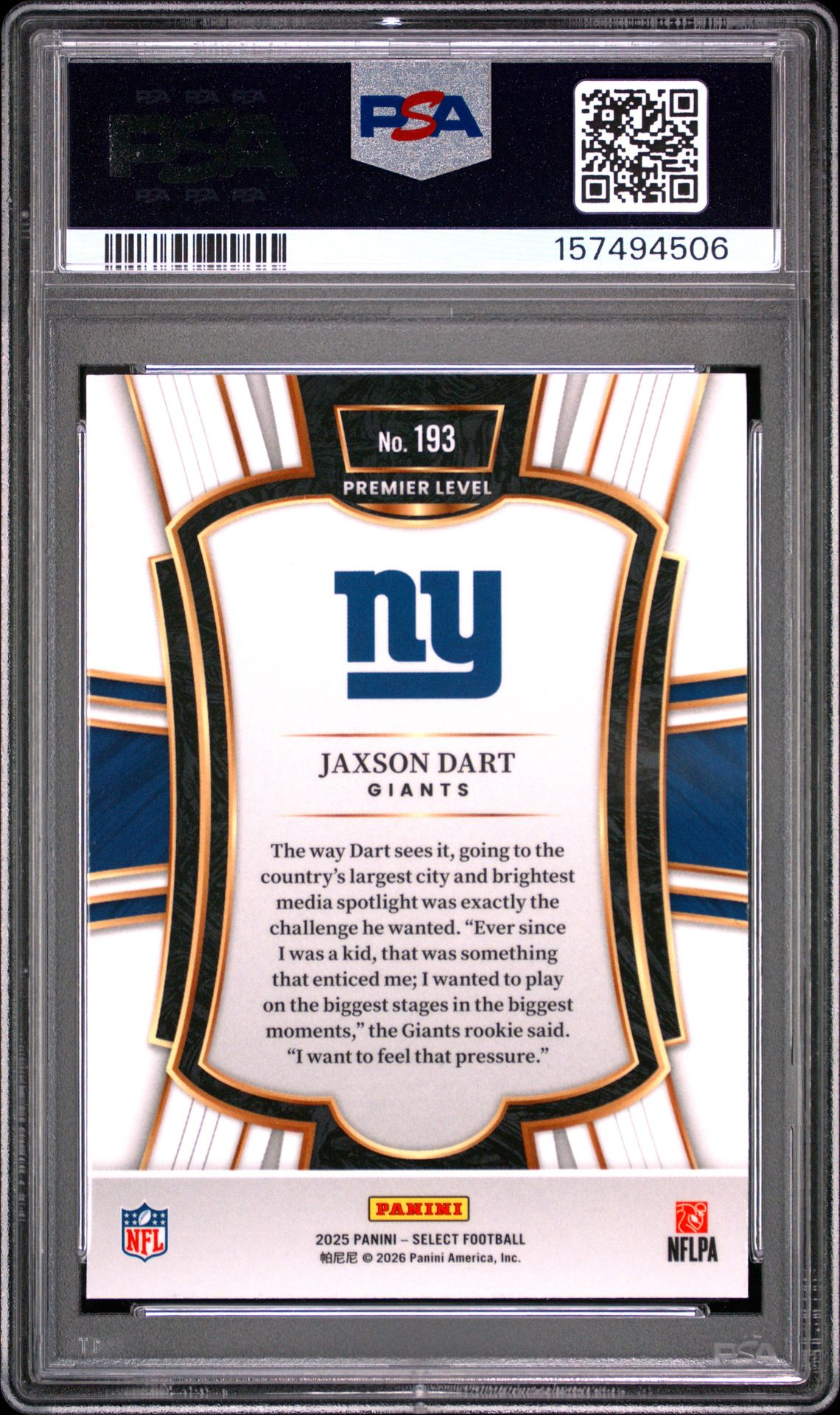 2025 Panini Select Jaxson Dart #193 Nm-Mt 8 back