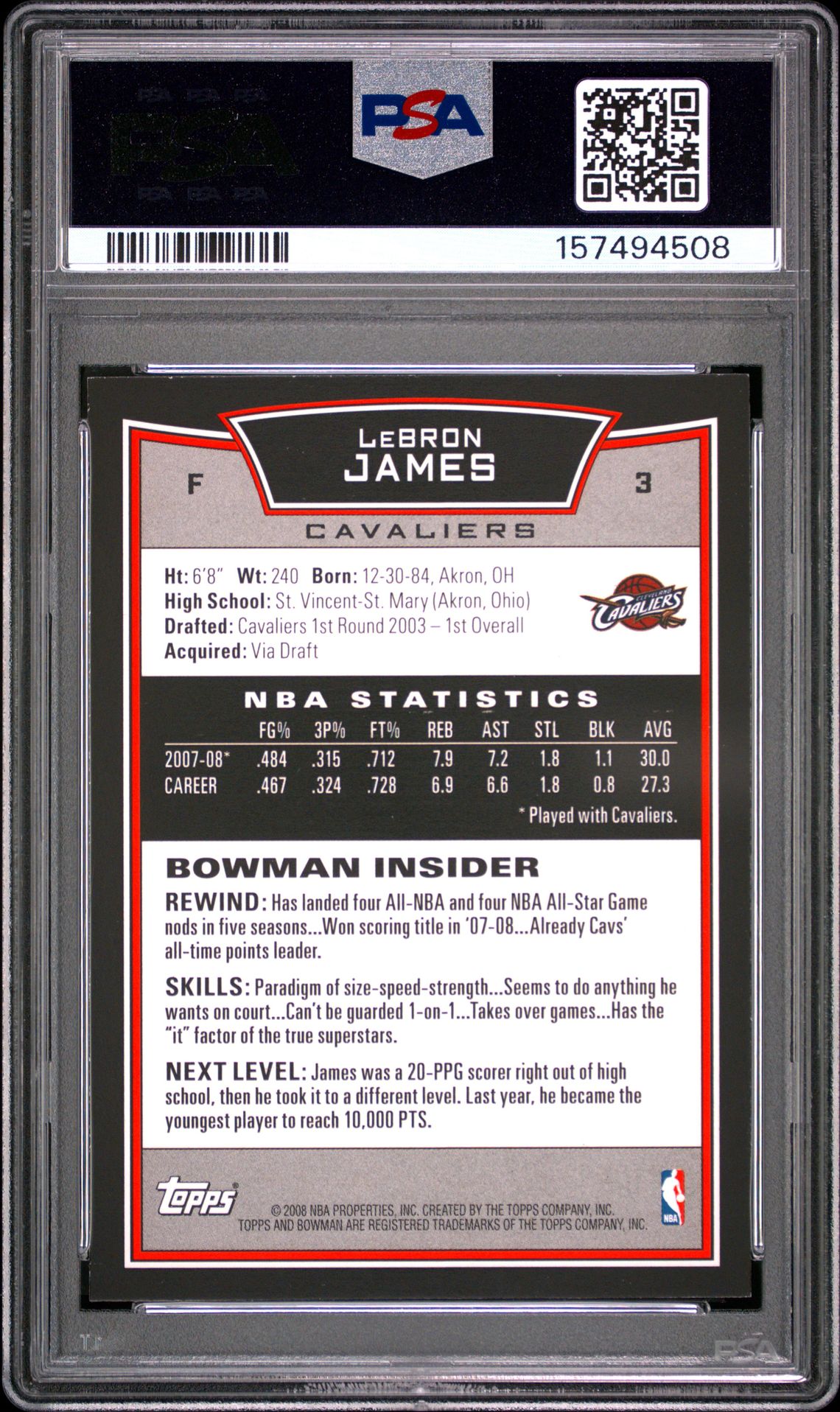 2008 Bowman Lebron James #3 Nm 7 back