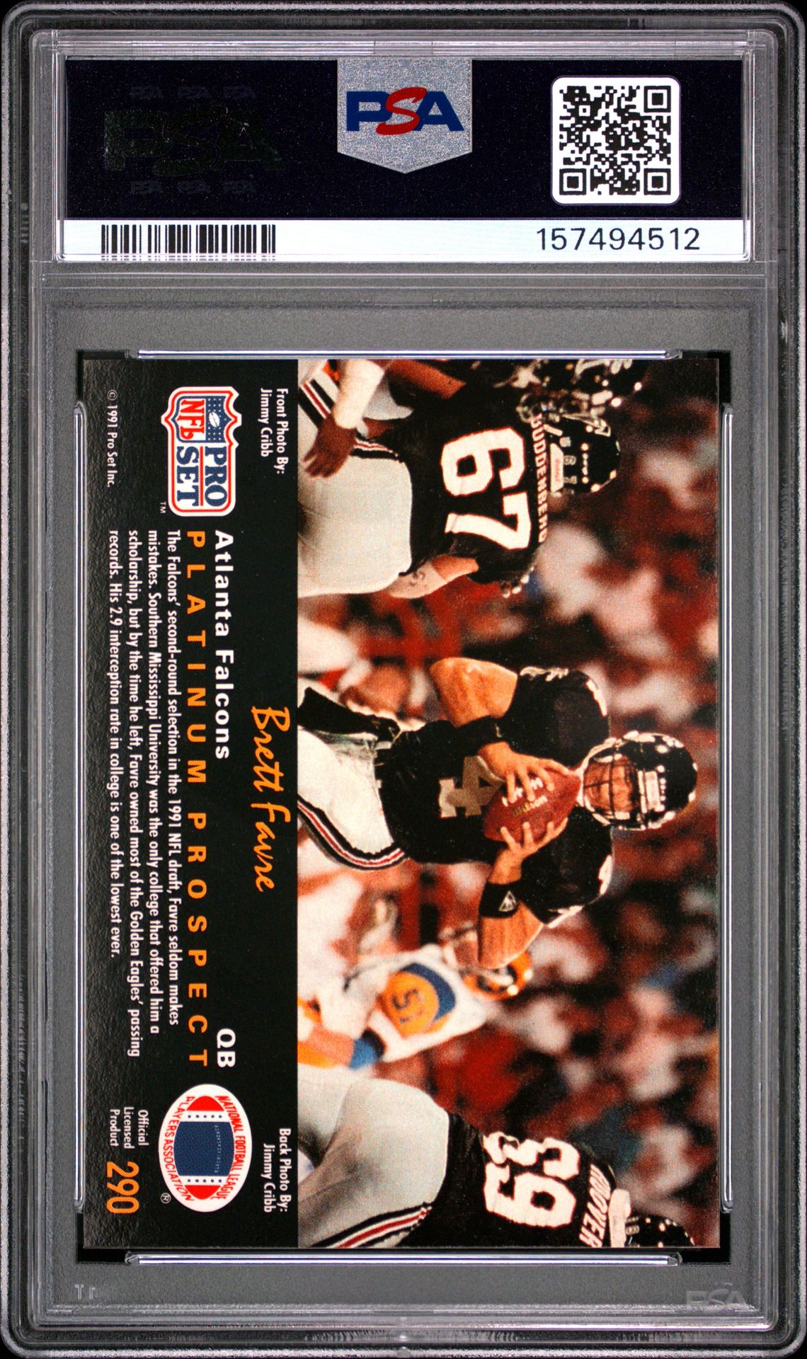 1991 Pro Set Platinum Brett Favre #290 Nm-Mt 8 back