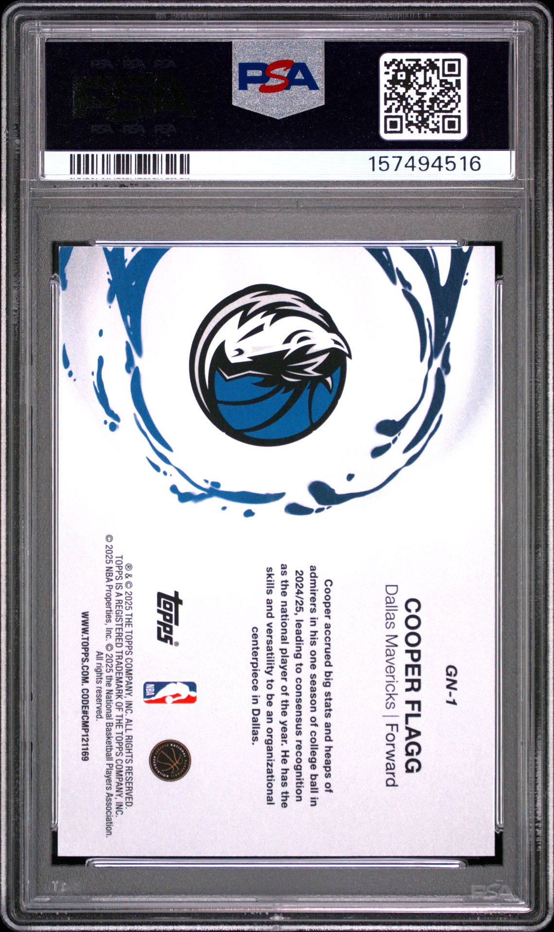 2025 Topps Generation Now Cooper Flagg #Gn-1 Gem Mt 10 back view - PSA certificate #157494516