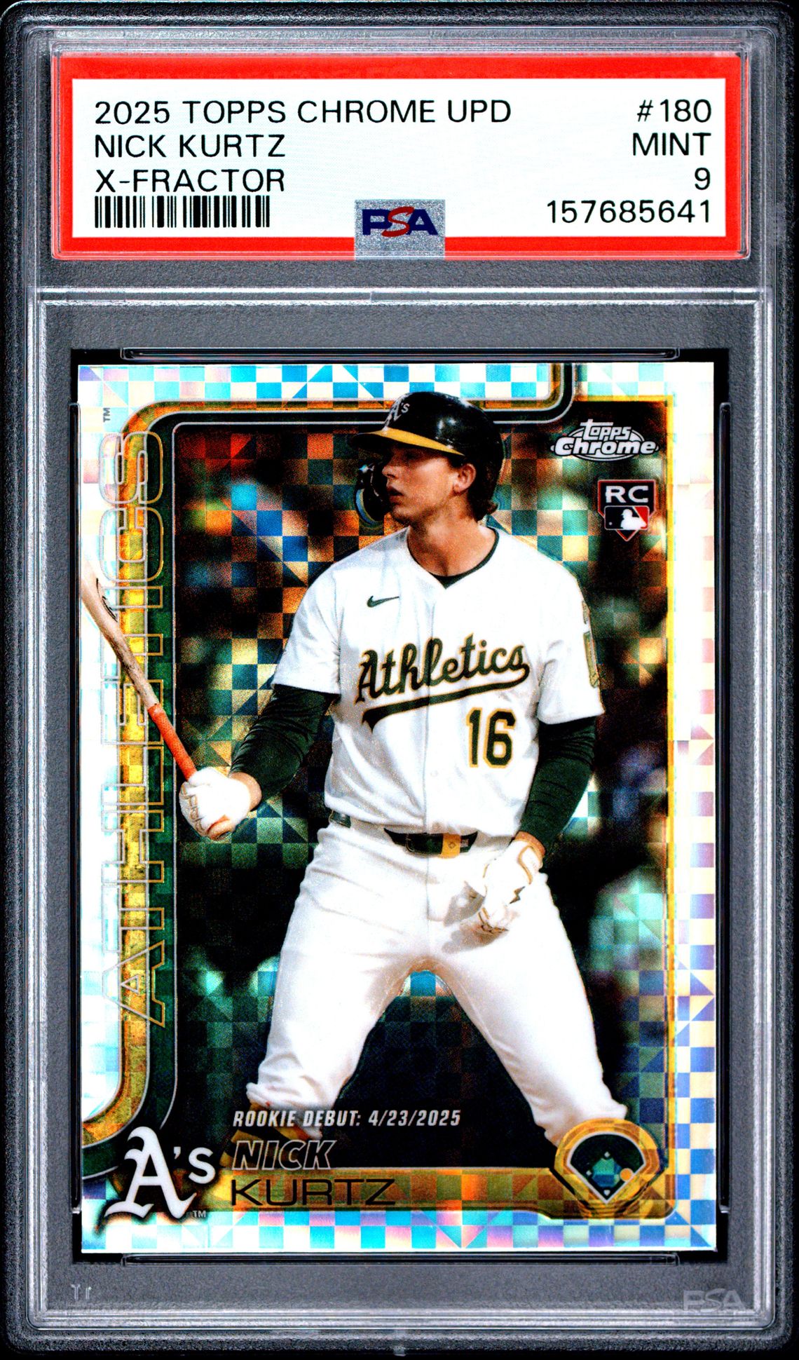 2025 Topps Chrome Update Nick Kurtz #180 (X-Fractor) Mint 9 front