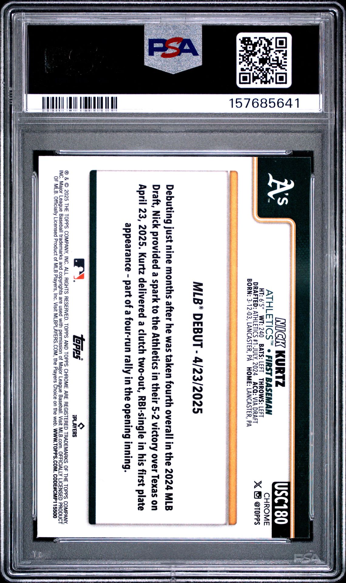 2025 Topps Chrome Update Nick Kurtz #180 (X-Fractor) Mint 9 back
