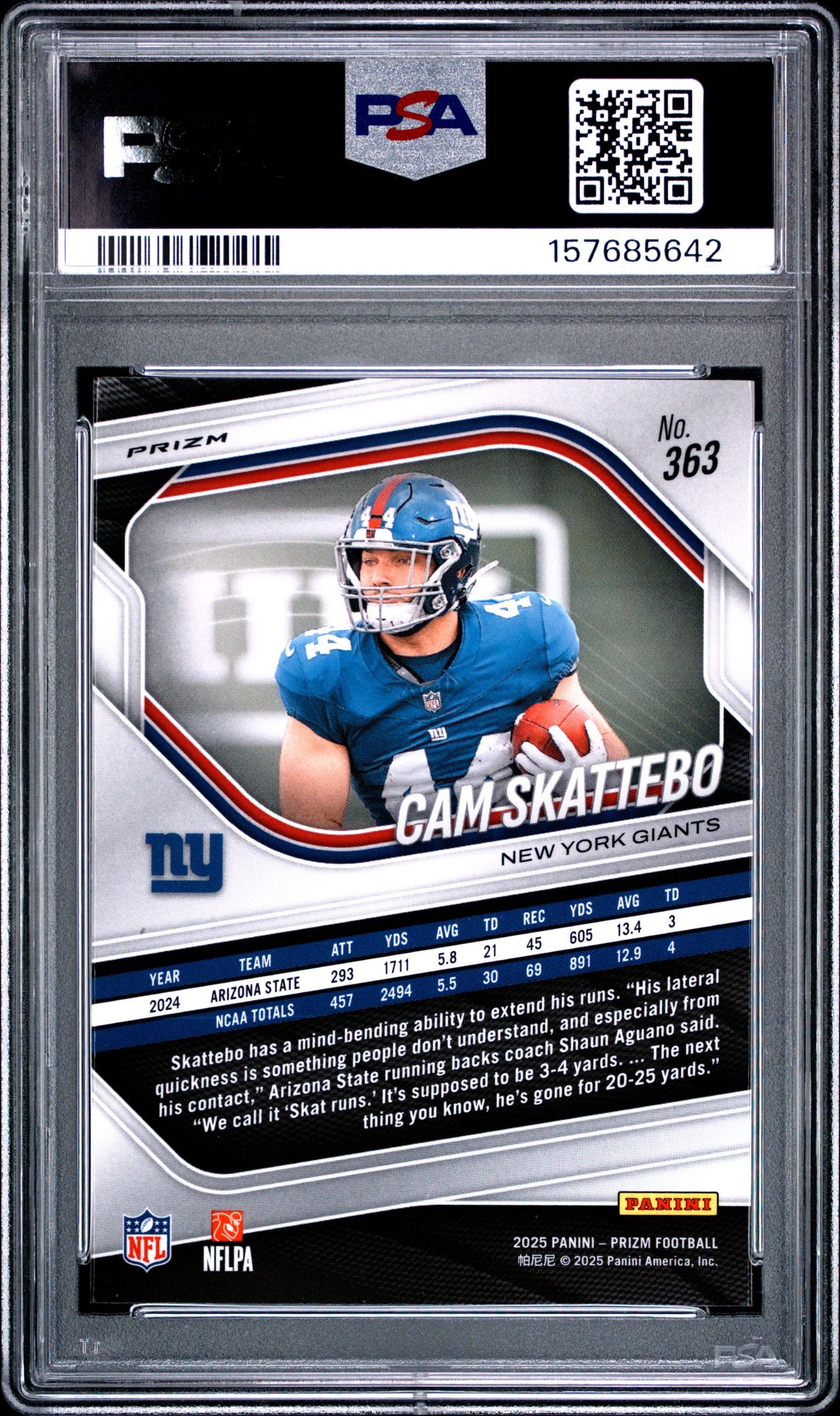 2025 Panini Prizm Cam Skattebo #363 (White Disco) Mint 9 back