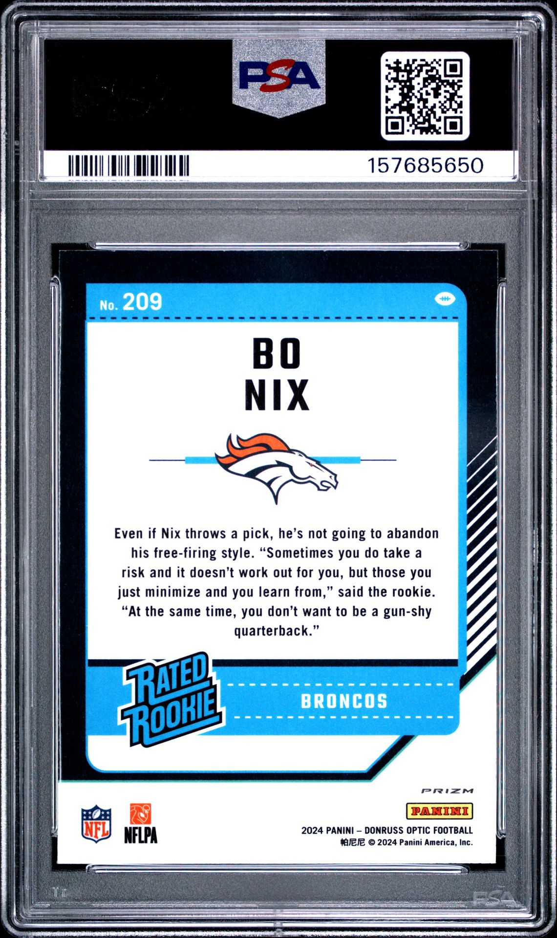 2024 Panini Donruss Optic Bo Nix #209 (Holo) Mint 9 back