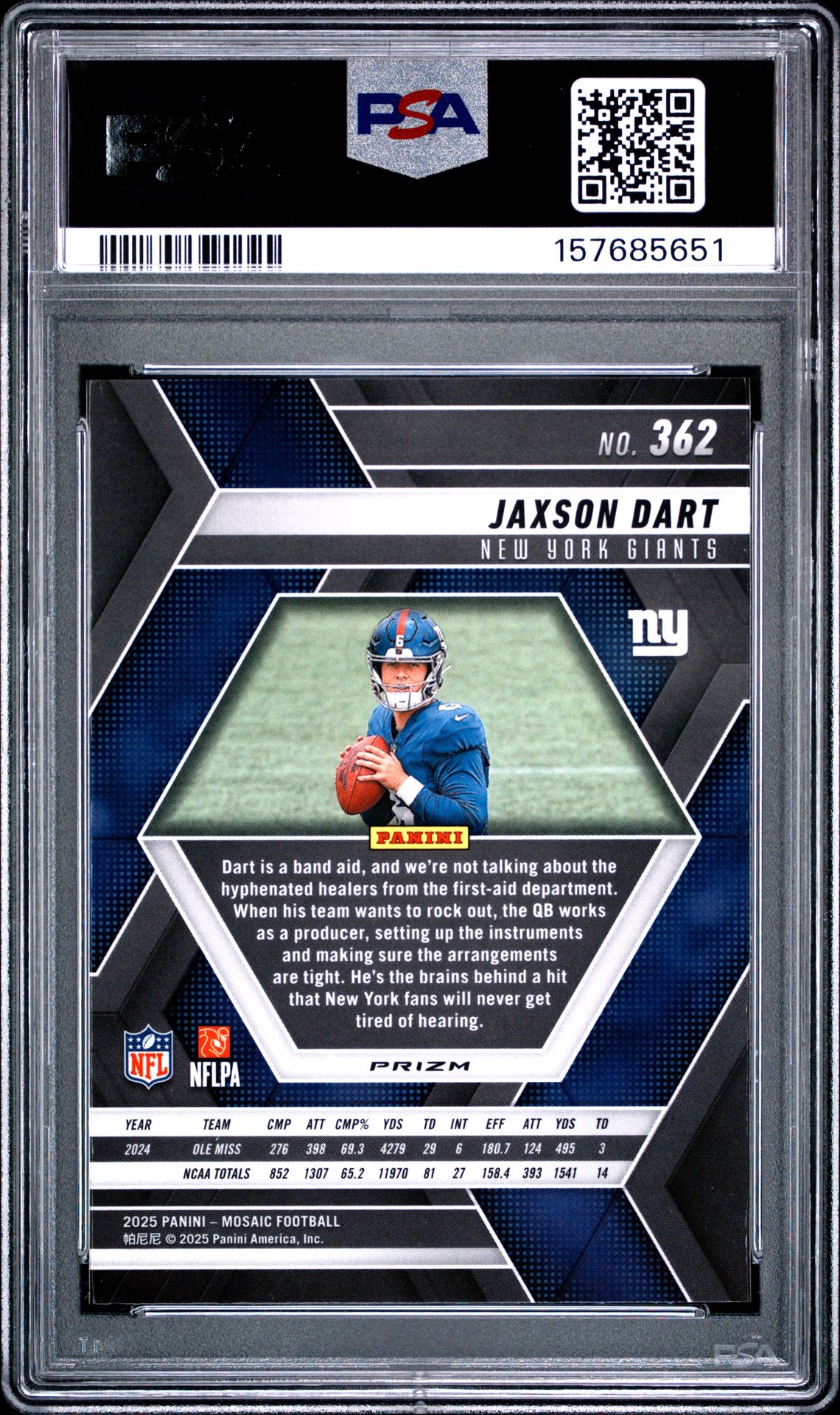 2025 Panini Mosaic Jaxson Dart #362 (Green) Mint 9 back