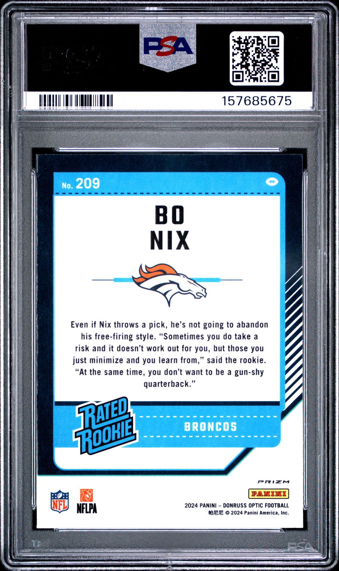 2024 Panini Donruss Optic Bo Nix #209 (Green Hyper) Mint 9 back