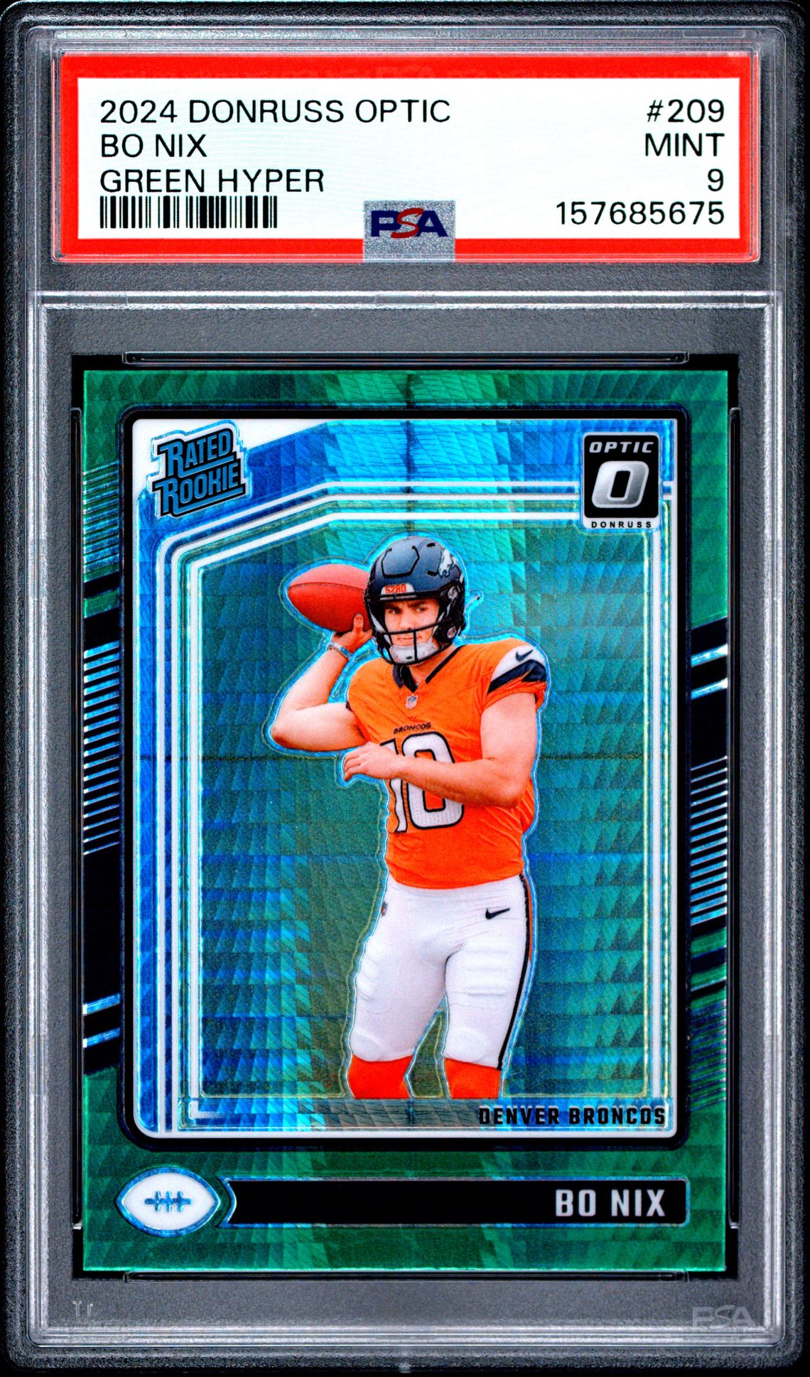 2024 Panini Donruss Optic Bo Nix #209 (Green Hyper) Mint 9 front
