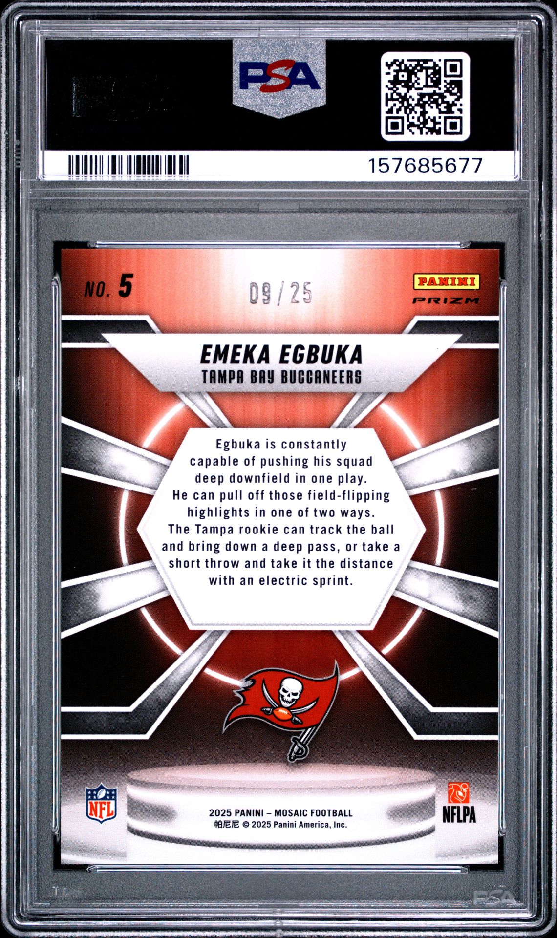 2025 Panini Mosaic Center Stage Emeka Egbuka #5 (Center Stage-White) Gem Mt 10 back view - PSA certificate #157685677