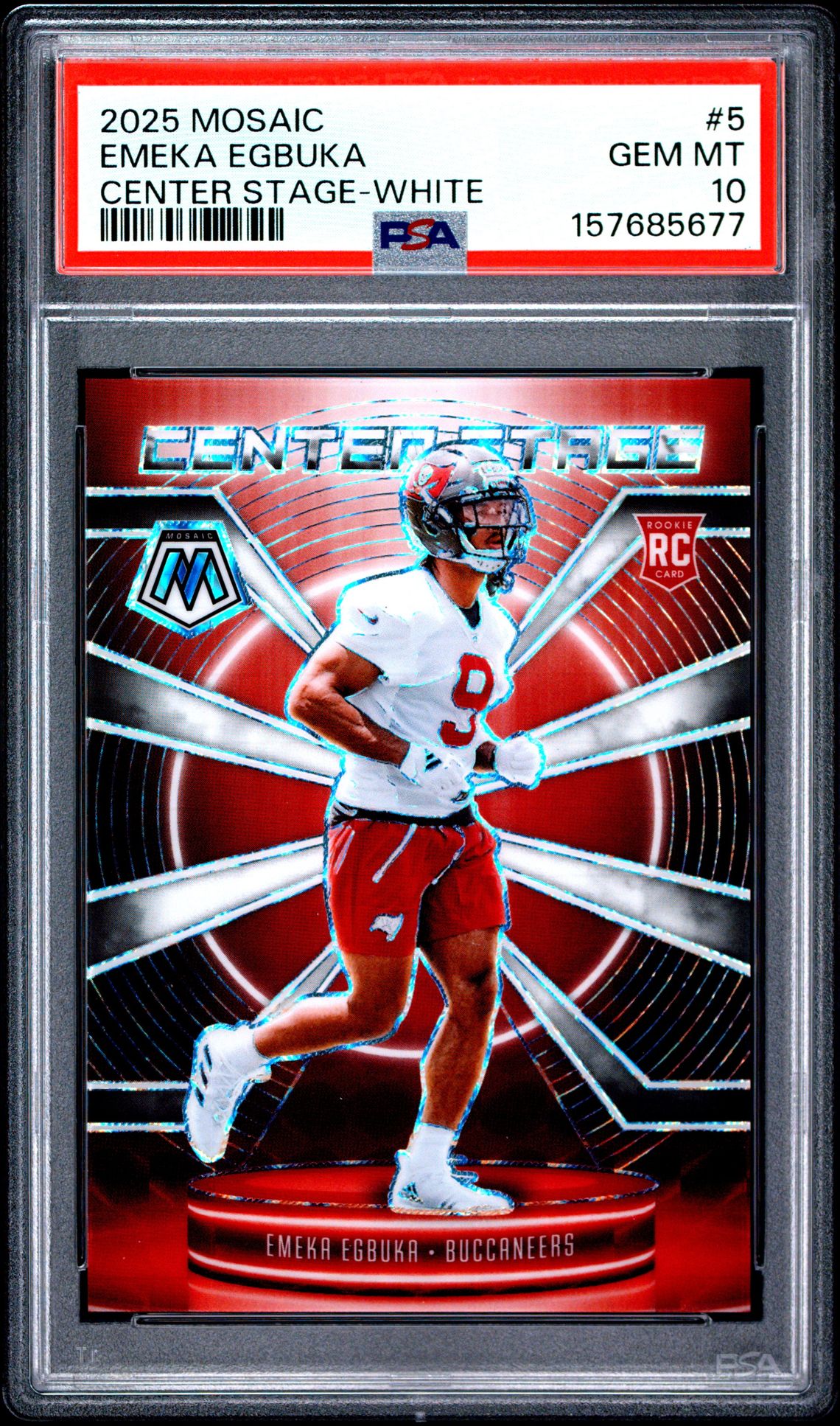 2025 Panini Mosaic Center Stage Emeka Egbuka #5 (Center Stage-White) Gem Mt 10 front view - PSA graded GEM MT 10