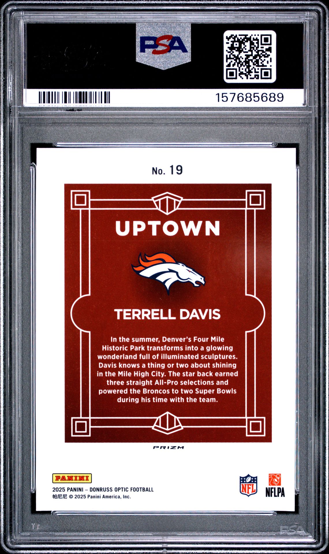 2025 Panini Donruss Optic Uptown Terrell Davis #19 Mint 9 back