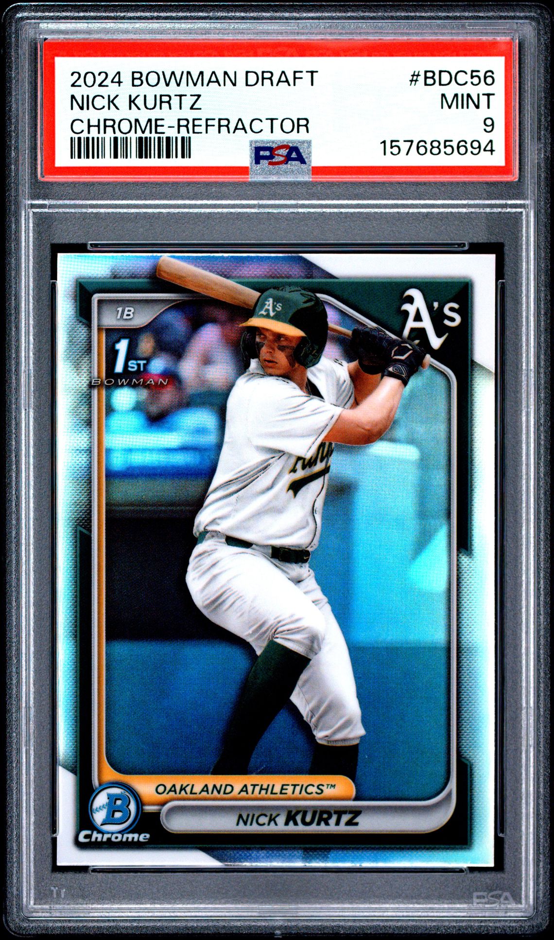 2024 Bowman Draft Nick Kurtz #Bdc56 (Chrome-Refractor) Mint 9 front