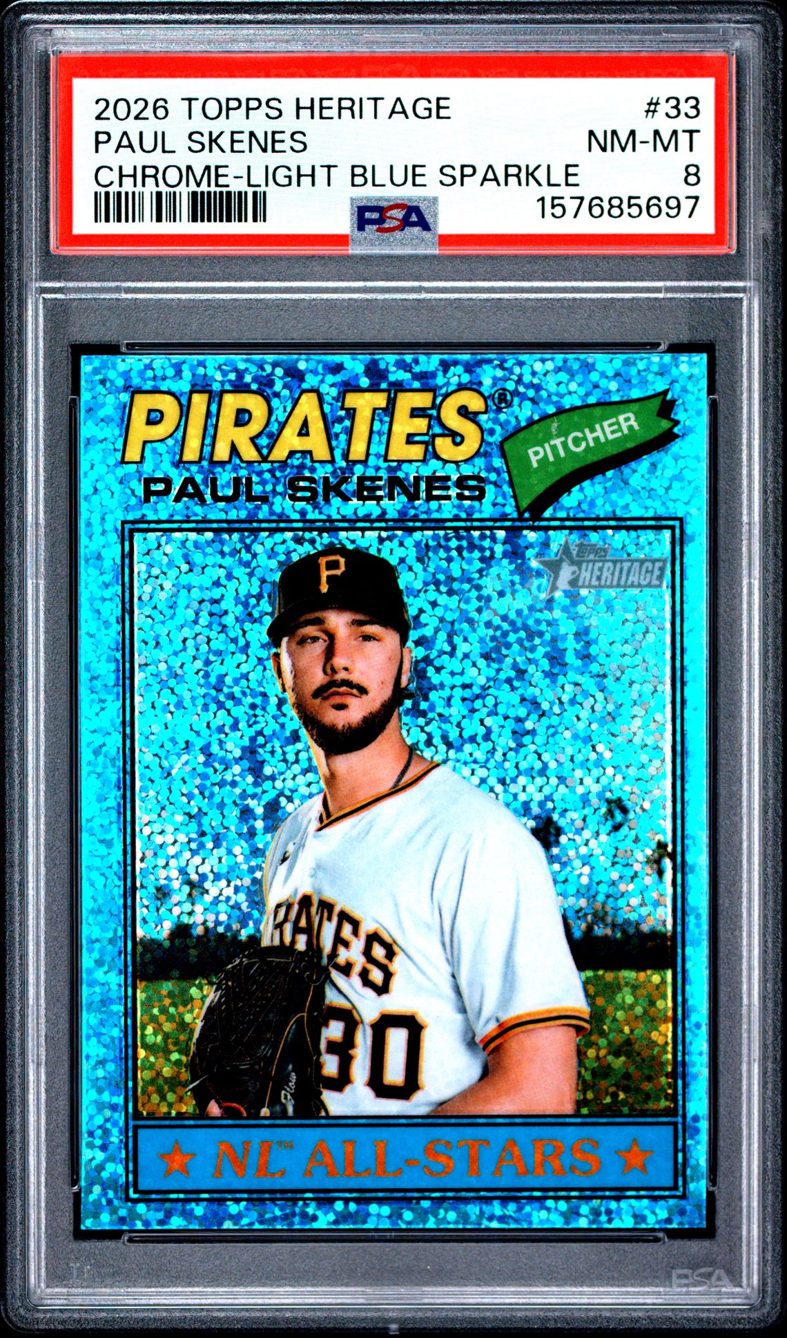2026 Topps Heritage Paul Skenes #33 (Chrome-Light Blue Sparkle) Nm-Mt 8 front