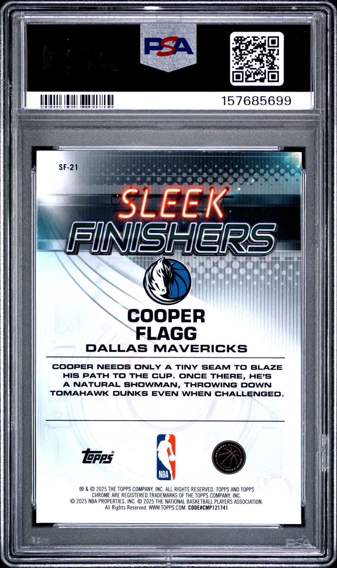 2025 Topps Chrome Sleek Finishers Cooper Flagg #Sf-21 Gem Mt 10 back