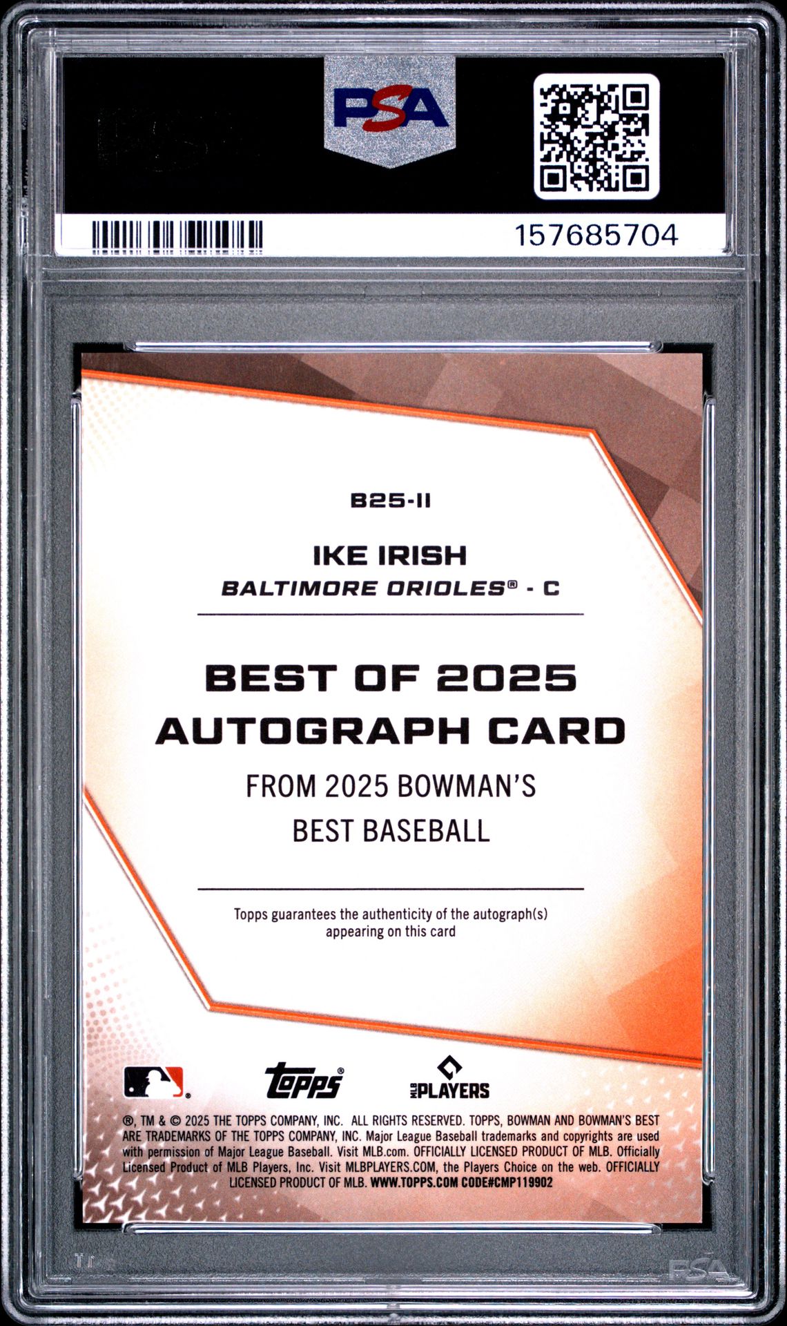 2025 Bowman's Best Best Of 2025 Autographs Ike Irish #B25-Ii Gem Mt 10 back