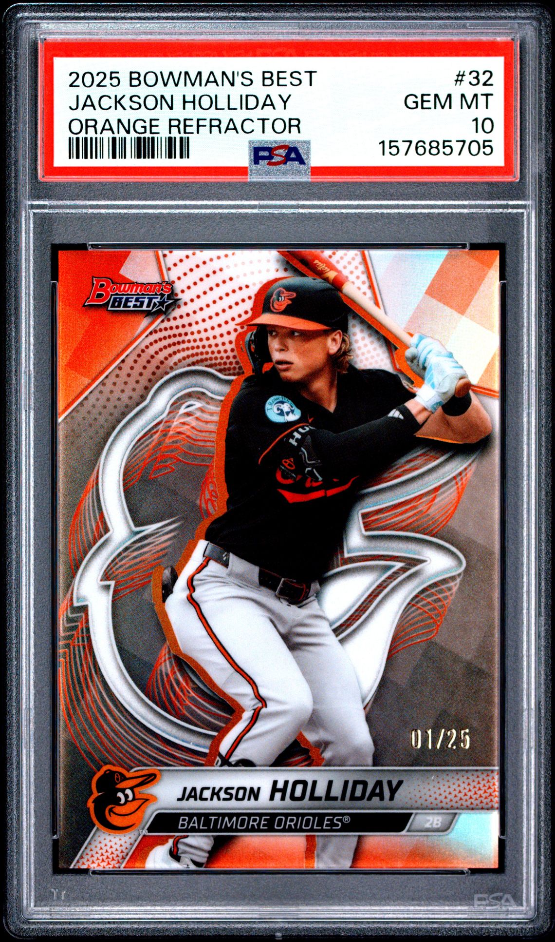 2025 Bowman's Best Jackson Holliday #32 (Orange Refractor) Gem Mt 10 front