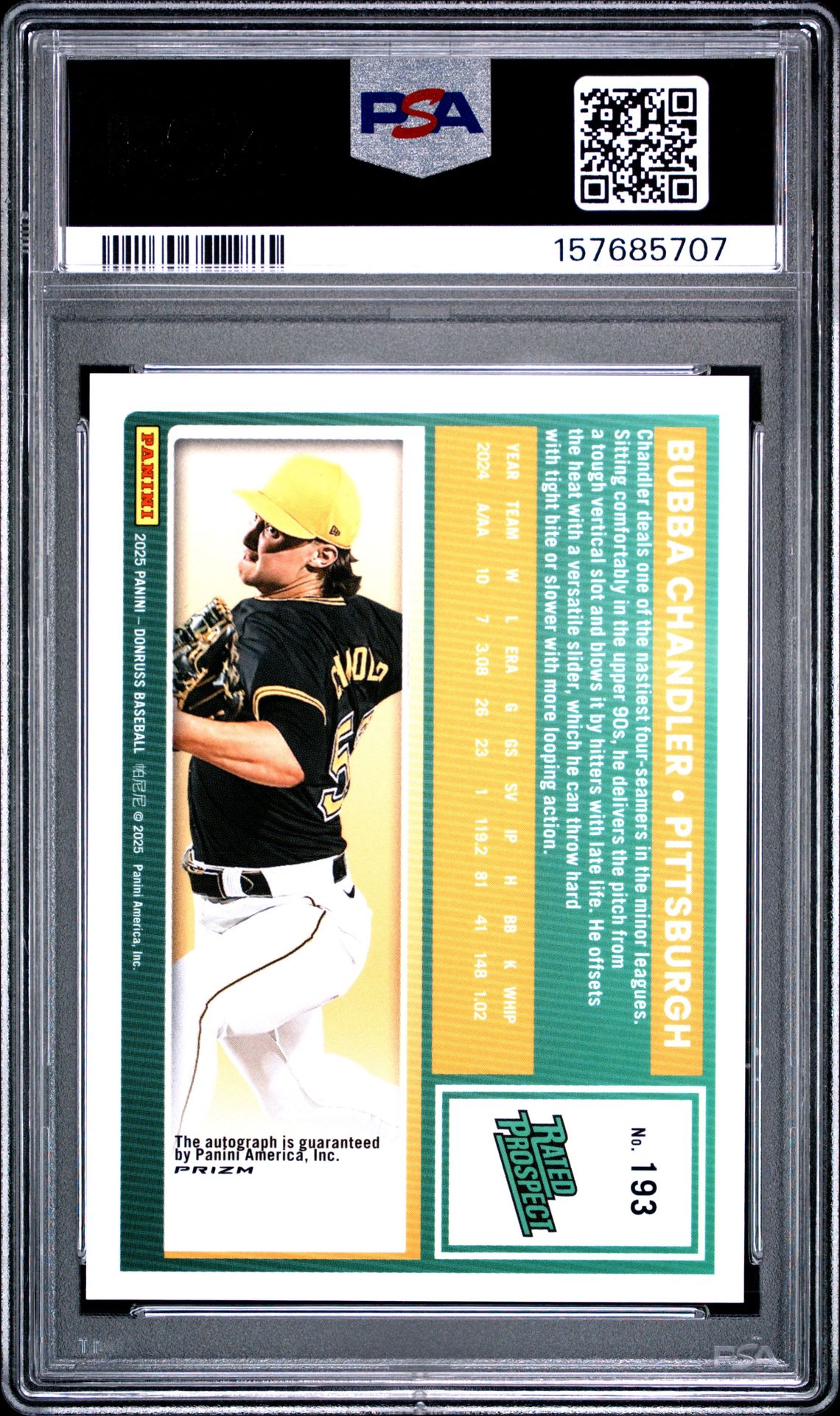 2025 Panini Donruss Bubba Chandler #193 (Optic-Signature) Mint 9 back