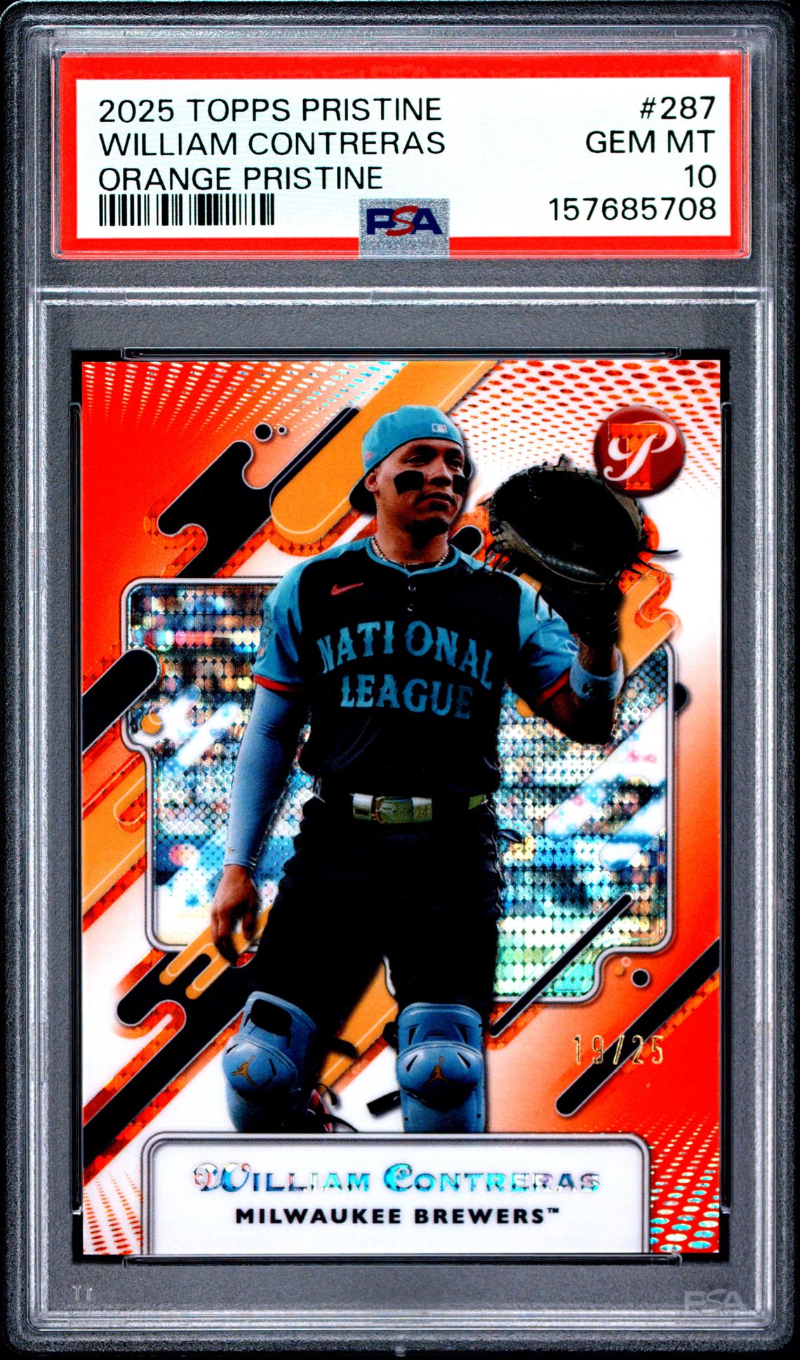 2025 Topps Pristine William Contreras #287 (Orange Pristine) Gem Mt 10 front