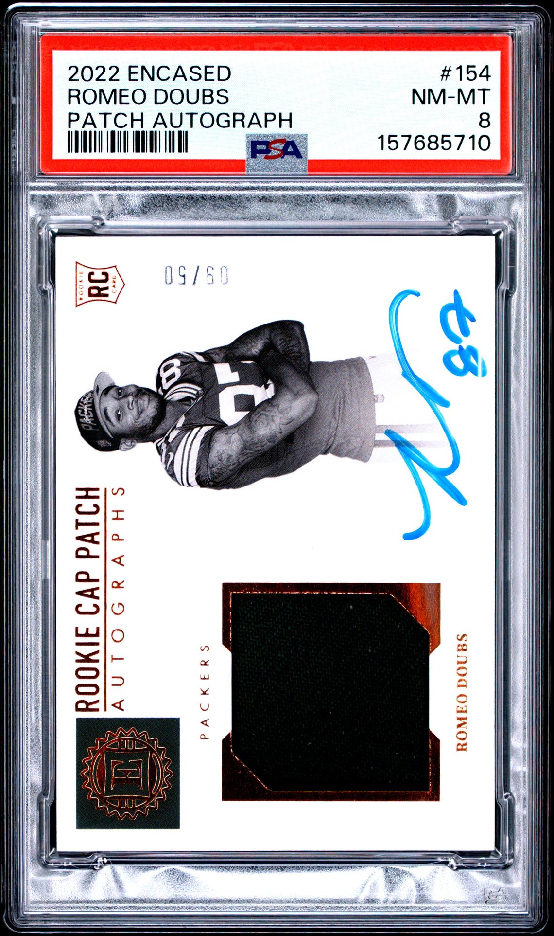 2022 Panini Encased Romeo Doubs #154 (Patch Autograph) Nm-Mt 8 front