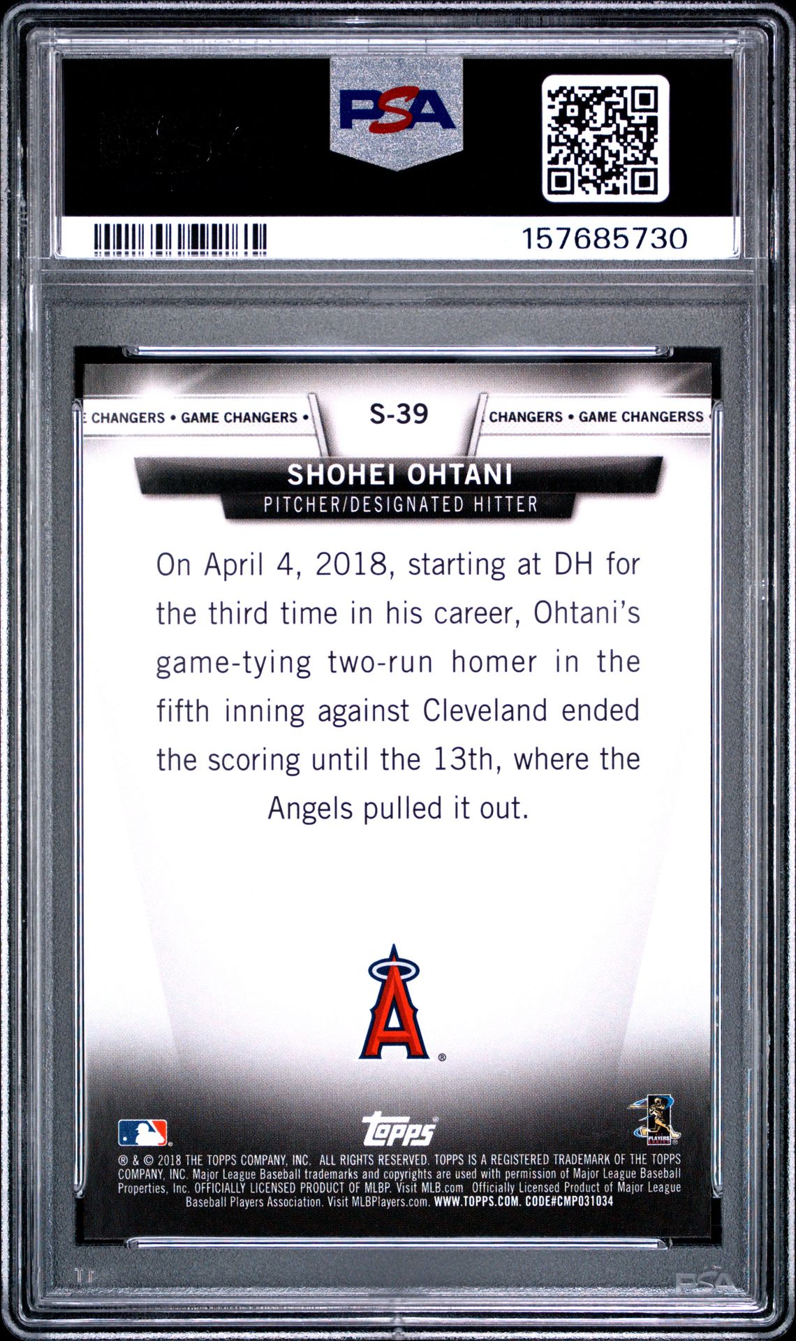 2018 Topps Update Salute Shohei Ohtani #S-39 (Salute) Nm-Mt 8 back