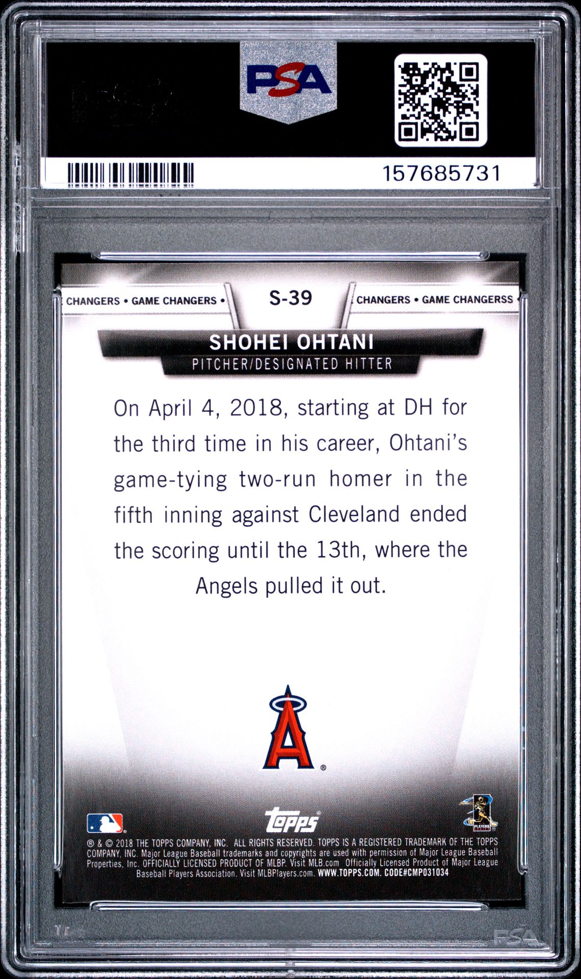 2018 Topps Update Salute Shohei Ohtani #S-39 (Salute) Nm-Mt 8 back