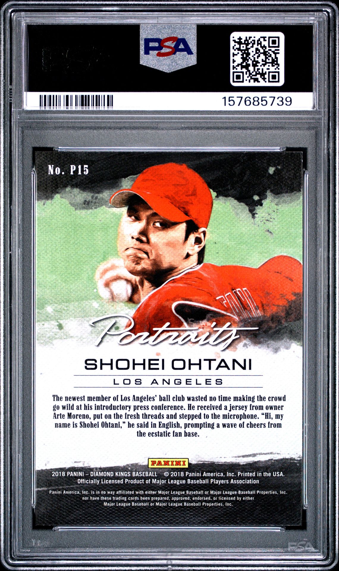 2018 Panini Diamond Kings Portraits Shohei Ohtani #P15 (Portraits) Nm-Mt 8 back
