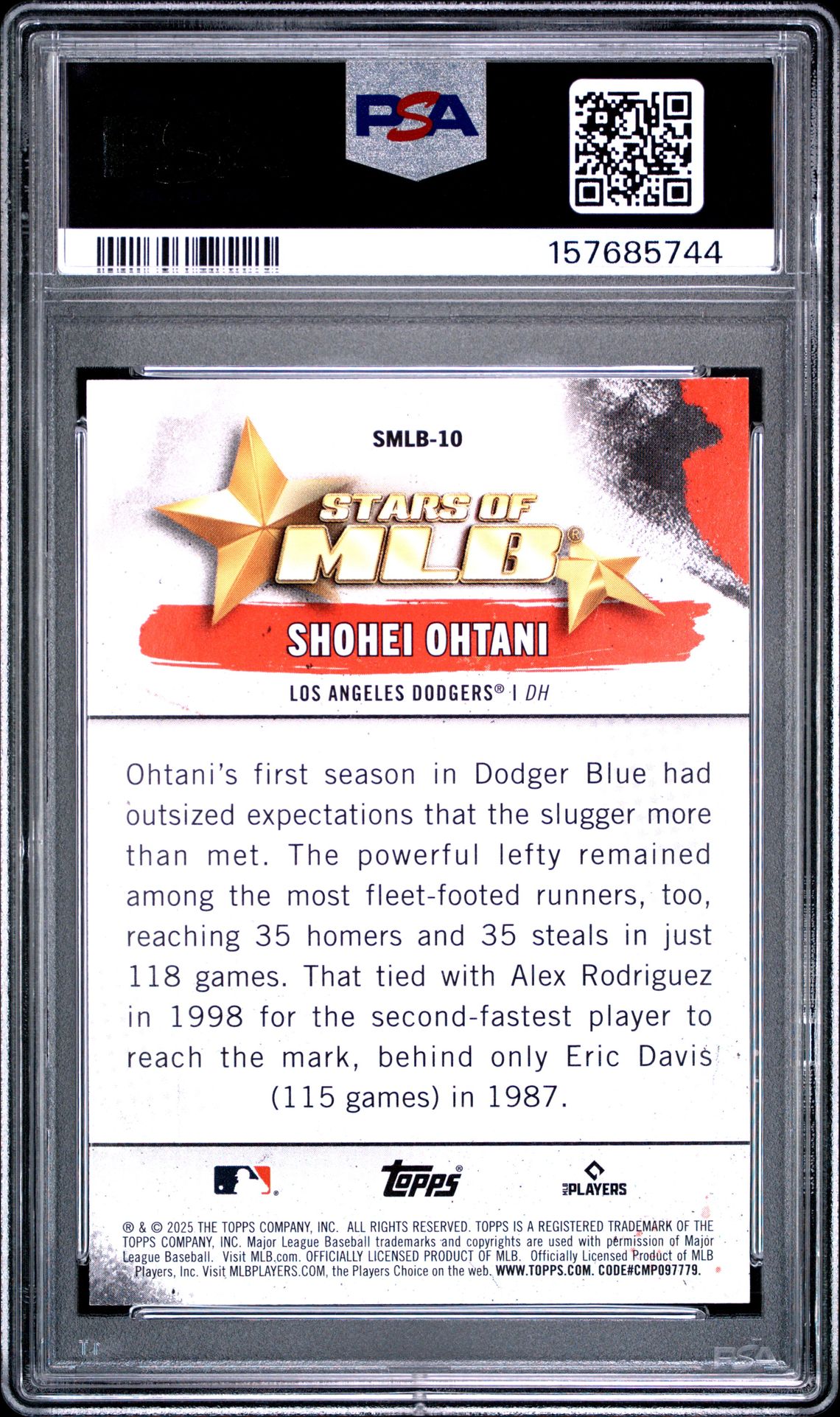 2025 Topps Stars Of Mlb Shohei Ohtani #Smlb10 Mint 9 back