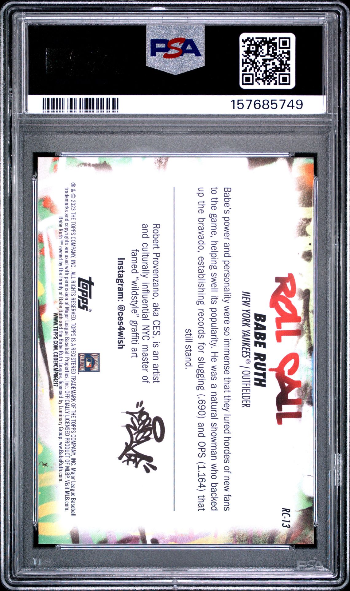 2023 Topps Big League Roll Call Wildstyle Edition Babe Ruth #Rc13 (Roll Call Wildstyle Edition) Mint 9 back