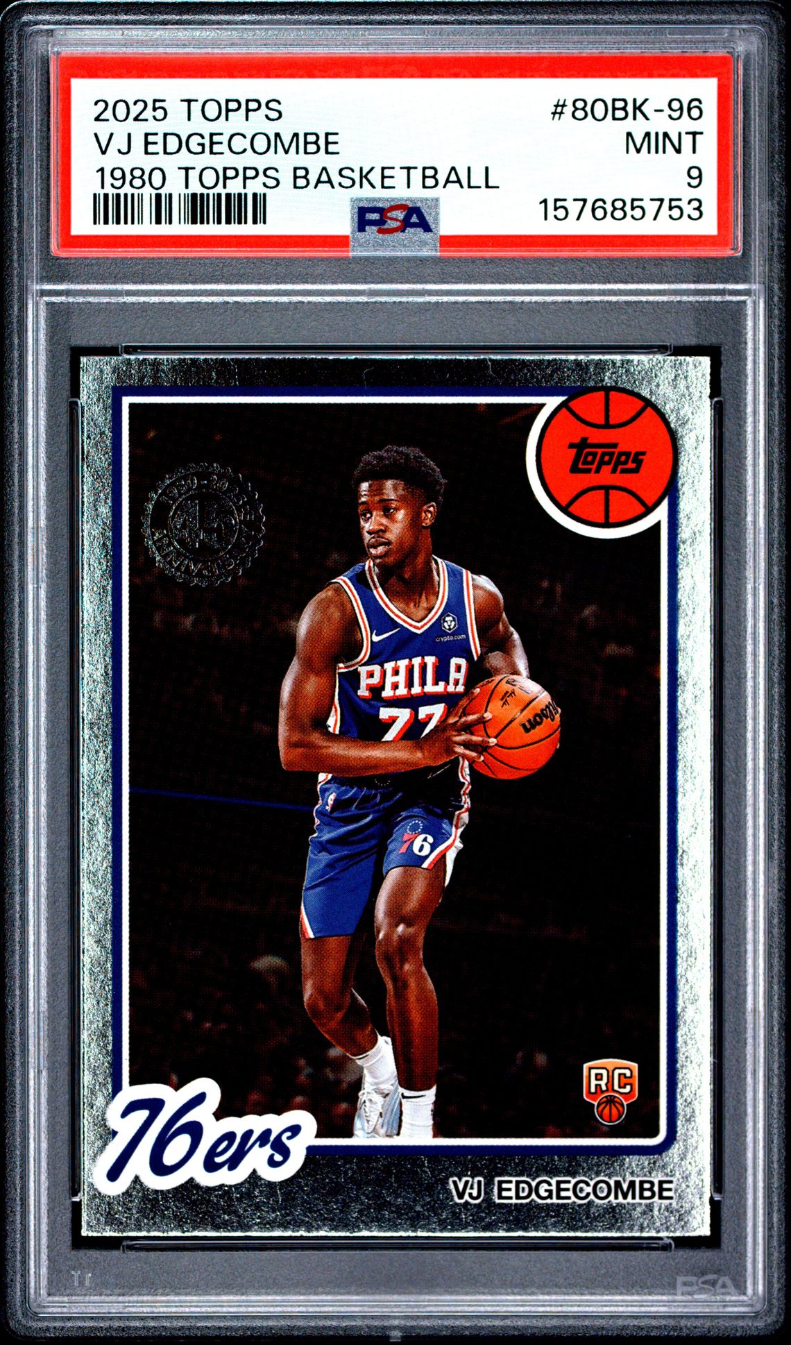 2025 Topps 1980-81 Topps Basketball Vj Edgecombe #80Bk-96 Mint 9 front