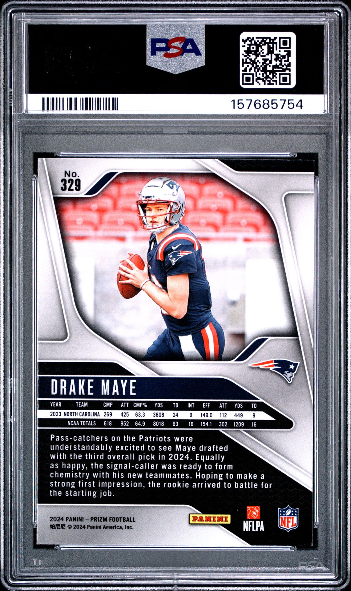2024 Panini Prizm Drake Maye #329 Gem Mt 10 back