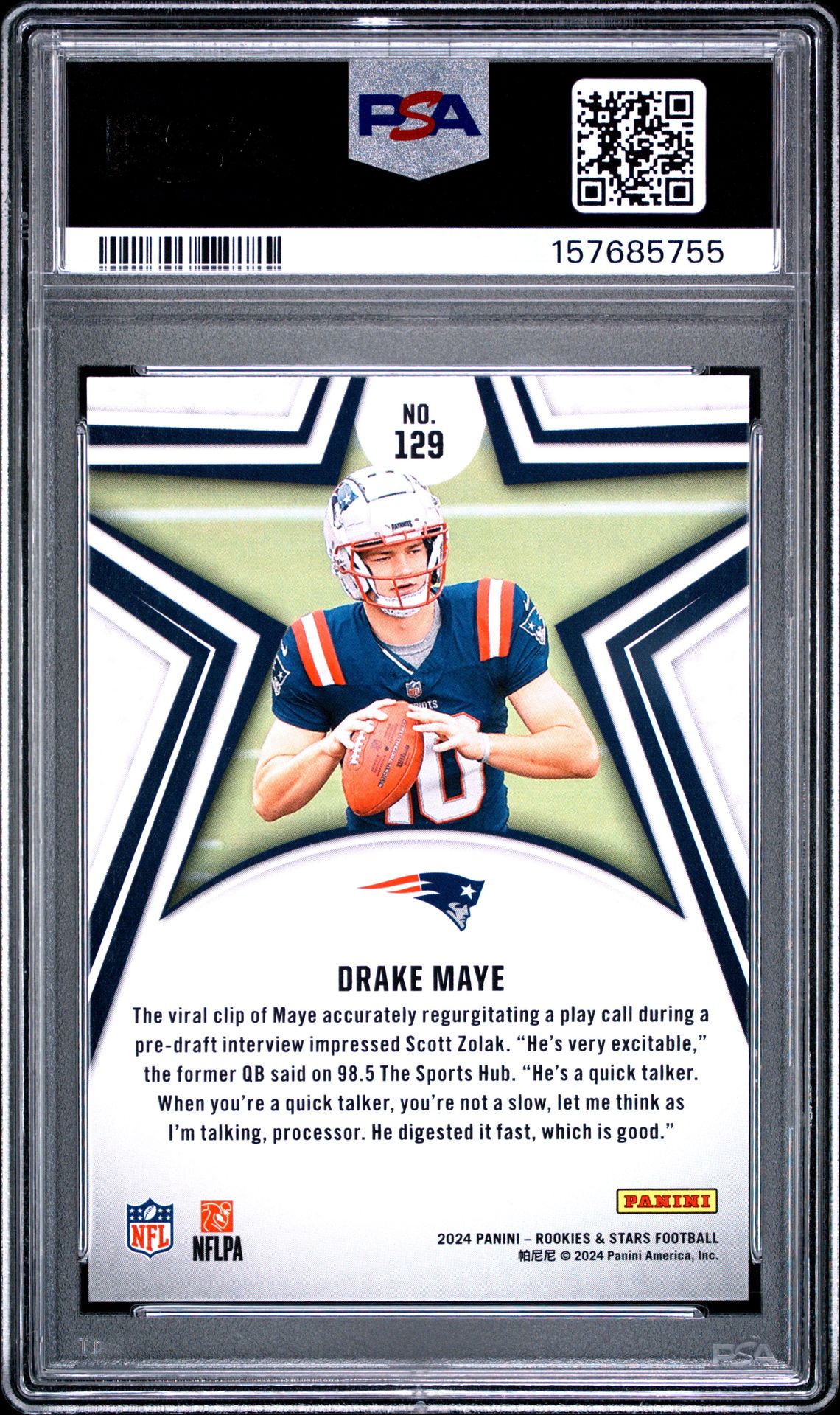 2024 Panini Rookies & Stars Drake Maye #129 (Red) Mint 9 back