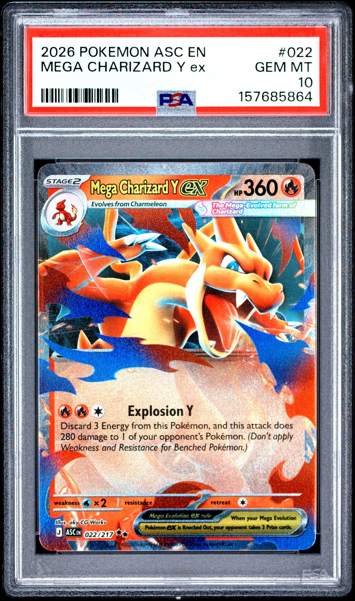 2026 Pokemon Asc En-Ascended Heroes Mega Charizard Y Ex #022 Gem Mt 10 front