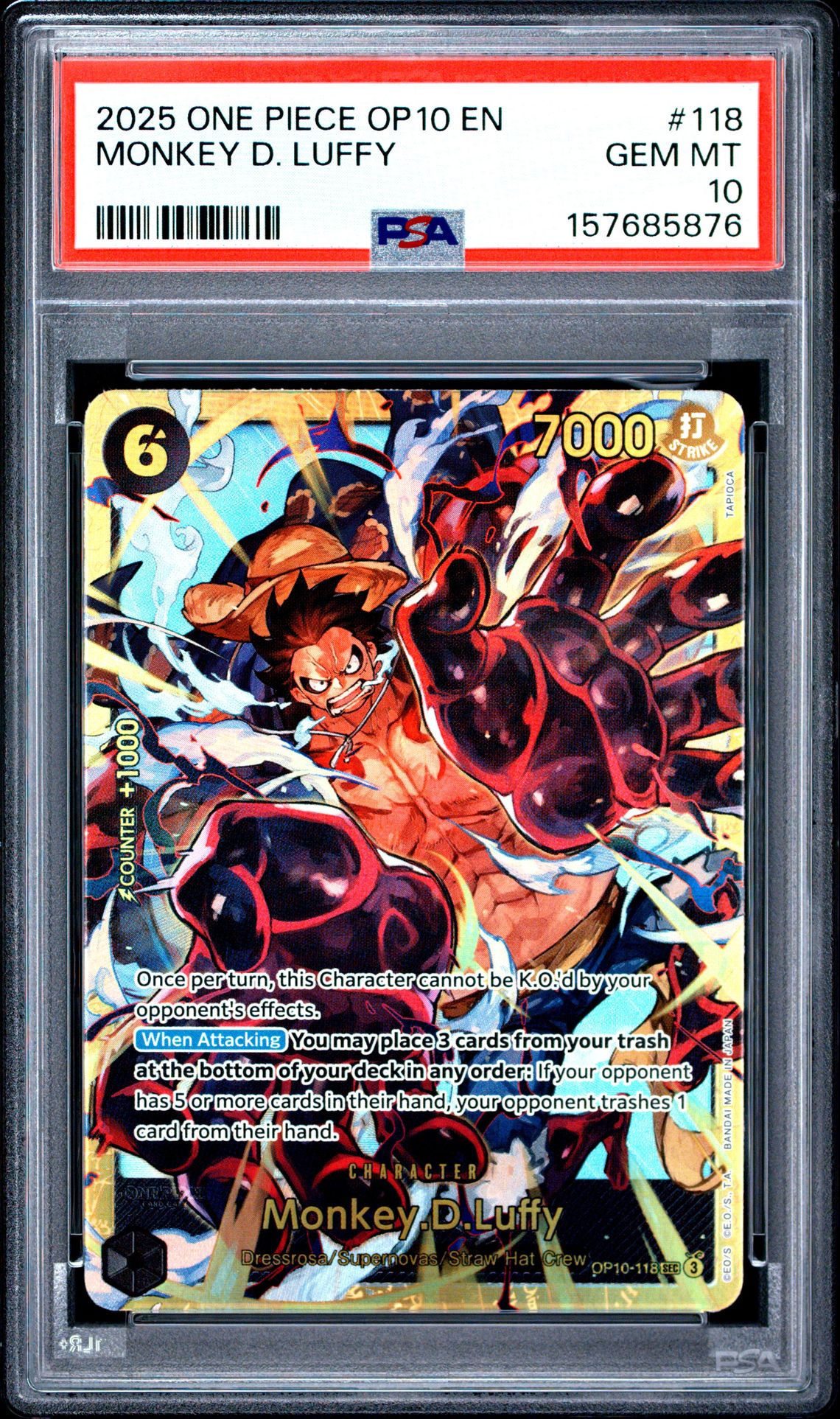 2025 One Piece Op10-Royal Blood Monkey D. Luffy #118 Gem Mt 10 front view - PSA graded GEM MT 10