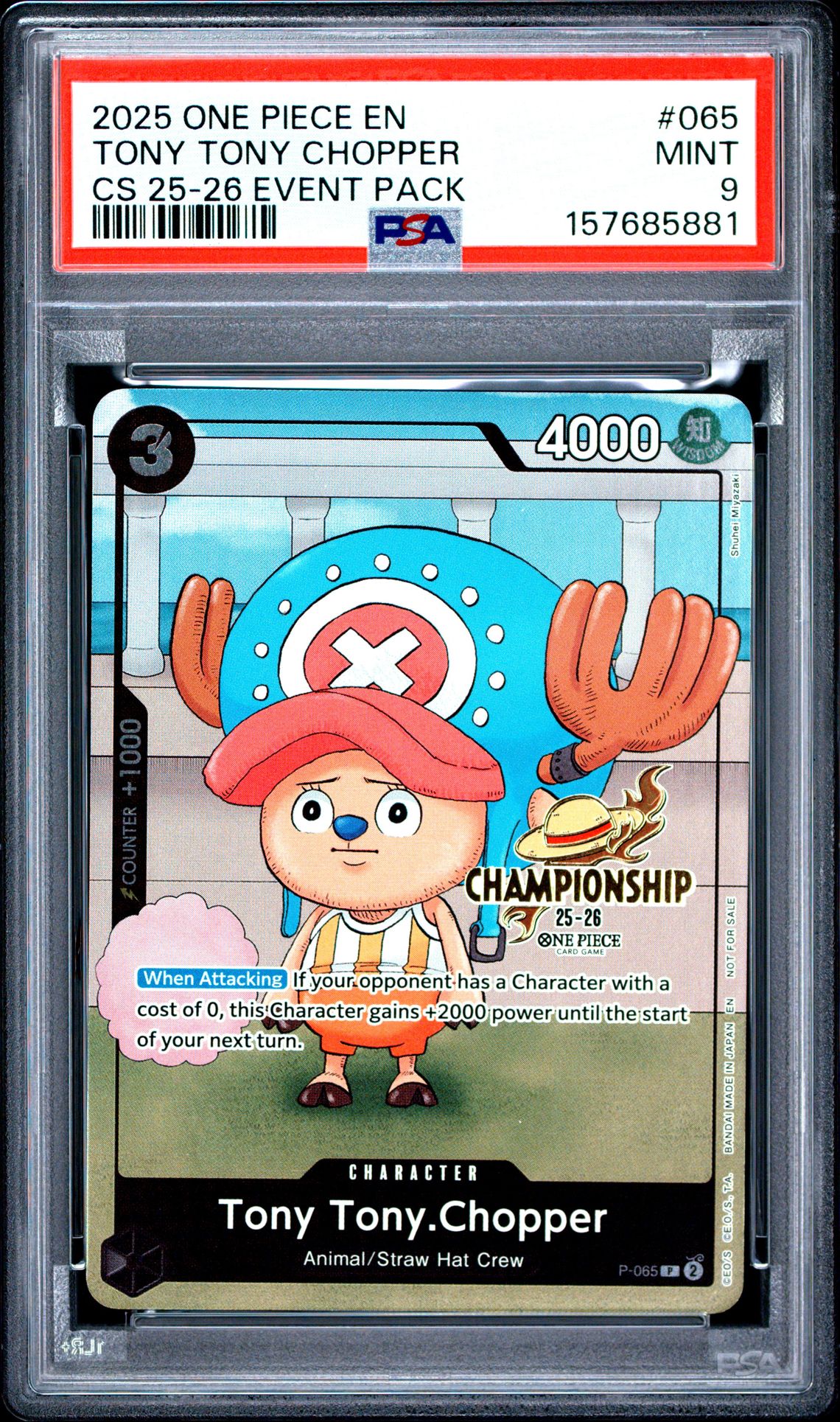 2025 One Piece Championship 2025-26 Event Pack Tony Tony Chopper #065 Mint 9 front