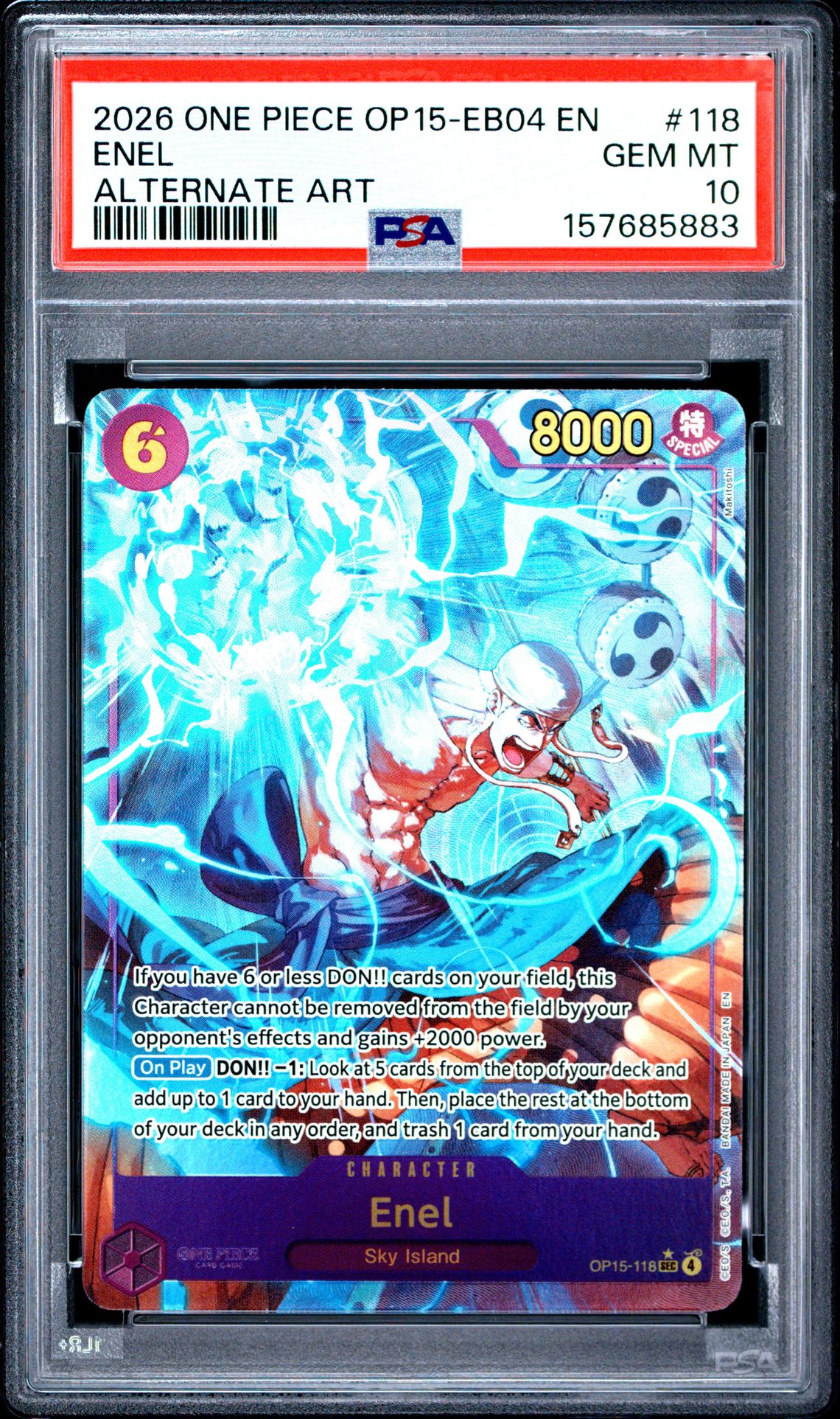 2026 One Piece Op15-Eb04-Adventure On Kami's Island Enel #118 (Alternate Art) Gem Mt 10 front