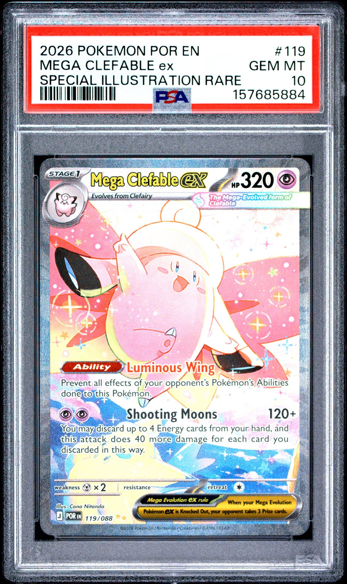 2026 Pokemon Por En-Perfect Order Mega Clefable Ex #119 (Special Illustration Rare) Gem Mt 10 front view - PSA graded GEM MT 10