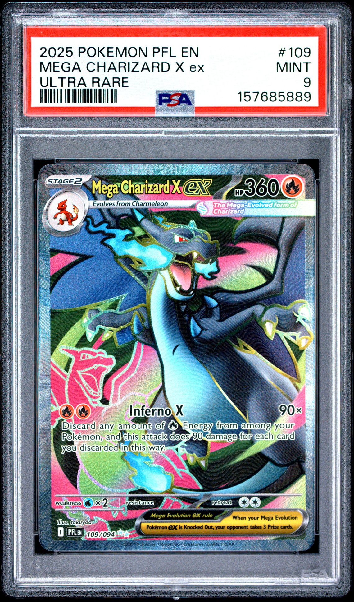 2025 Pokemon Pfl En-Phantasmal Flames Mega Charizard X Ex #109 (Ultra Rare) Mint 9 front