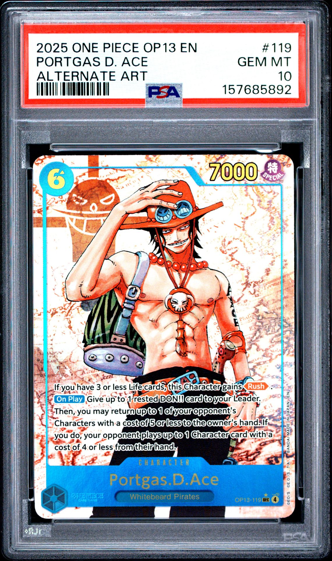 2025 One Piece Op13-Carrying On His Will Portgas D. Ace #119 (Alternate Art) Gem Mt 10 front