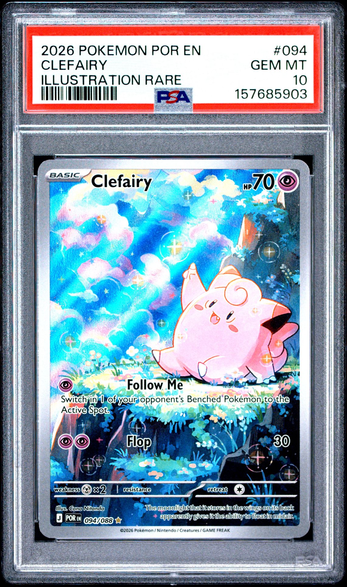 2026 Pokemon Por En-Perfect Order Clefairy #094 (Illustration Rare) Gem Mt 10 front view - PSA graded GEM MT 10