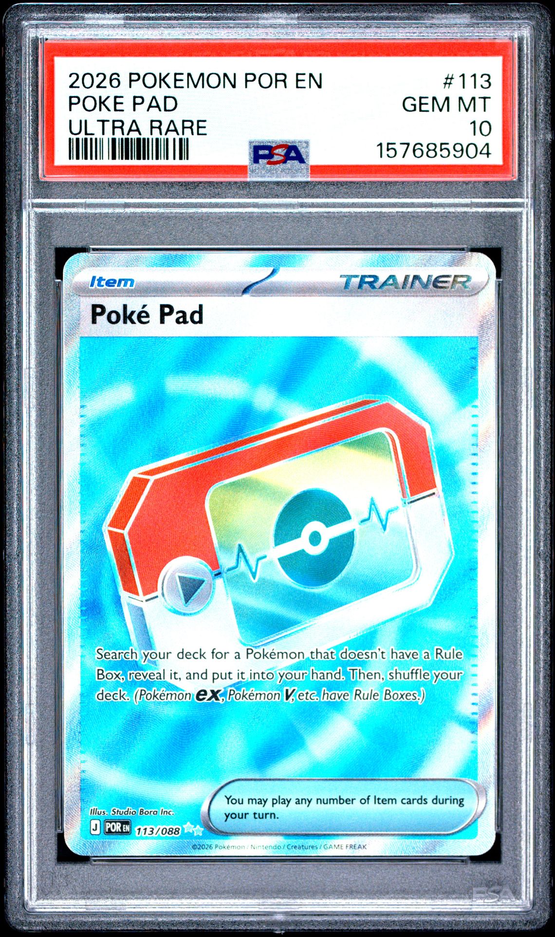 2026 Pokemon Por En-Perfect Order Poke Pad #113 (Ultra Rare) Gem Mt 10 front view - PSA graded GEM MT 10