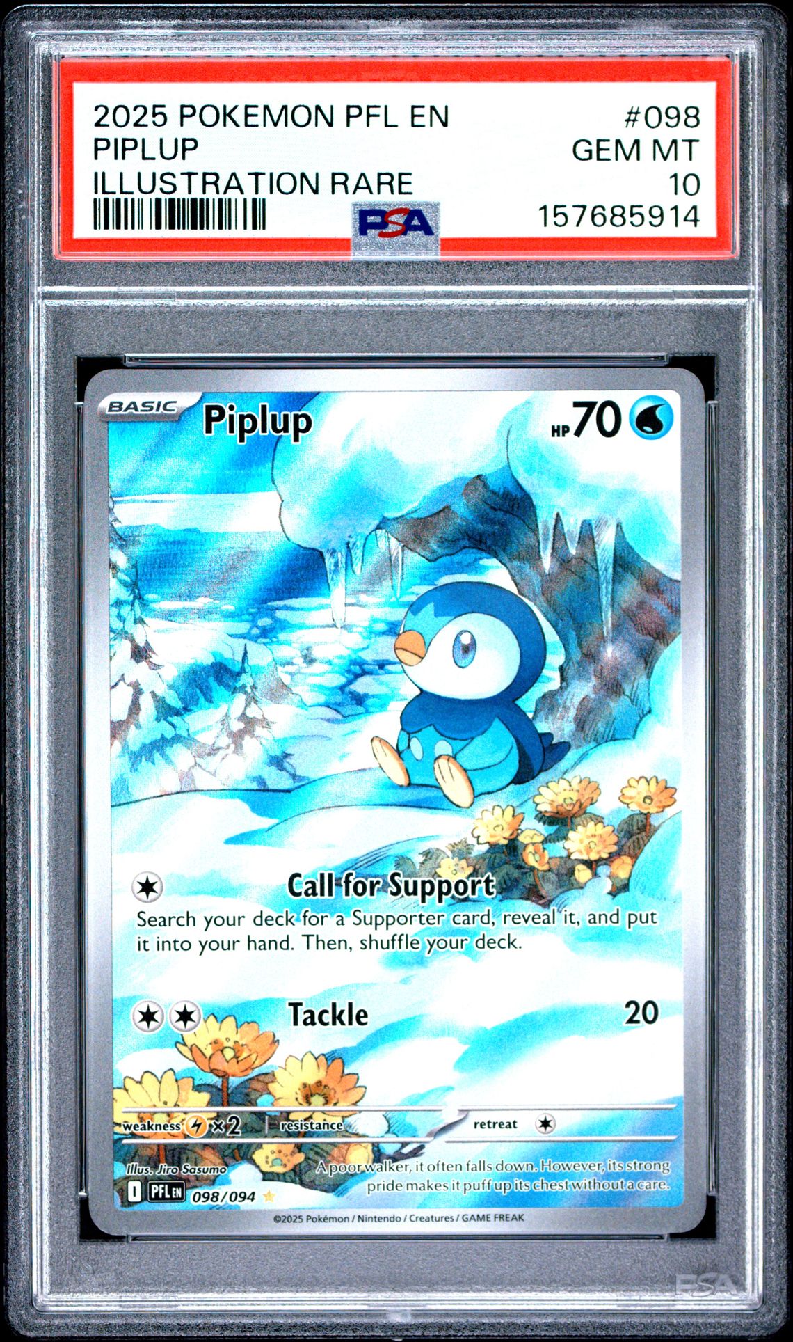 2025 Pokemon Pfl En-Phantasmal Flames Piplup #098 (Illustration Rare) Gem Mt 10 front view - PSA graded GEM MT 10