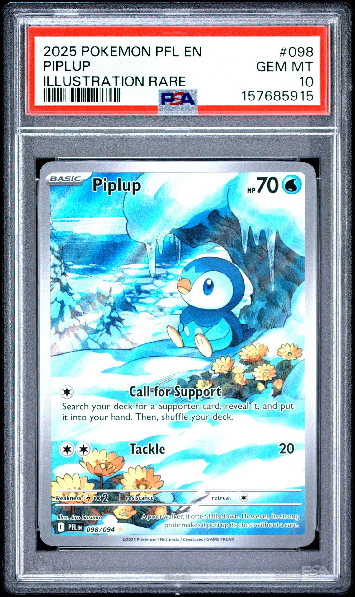 2025 Pokemon Pfl En-Phantasmal Flames Piplup #098 (Illustration Rare) Gem Mt 10 front view - PSA graded GEM MT 10