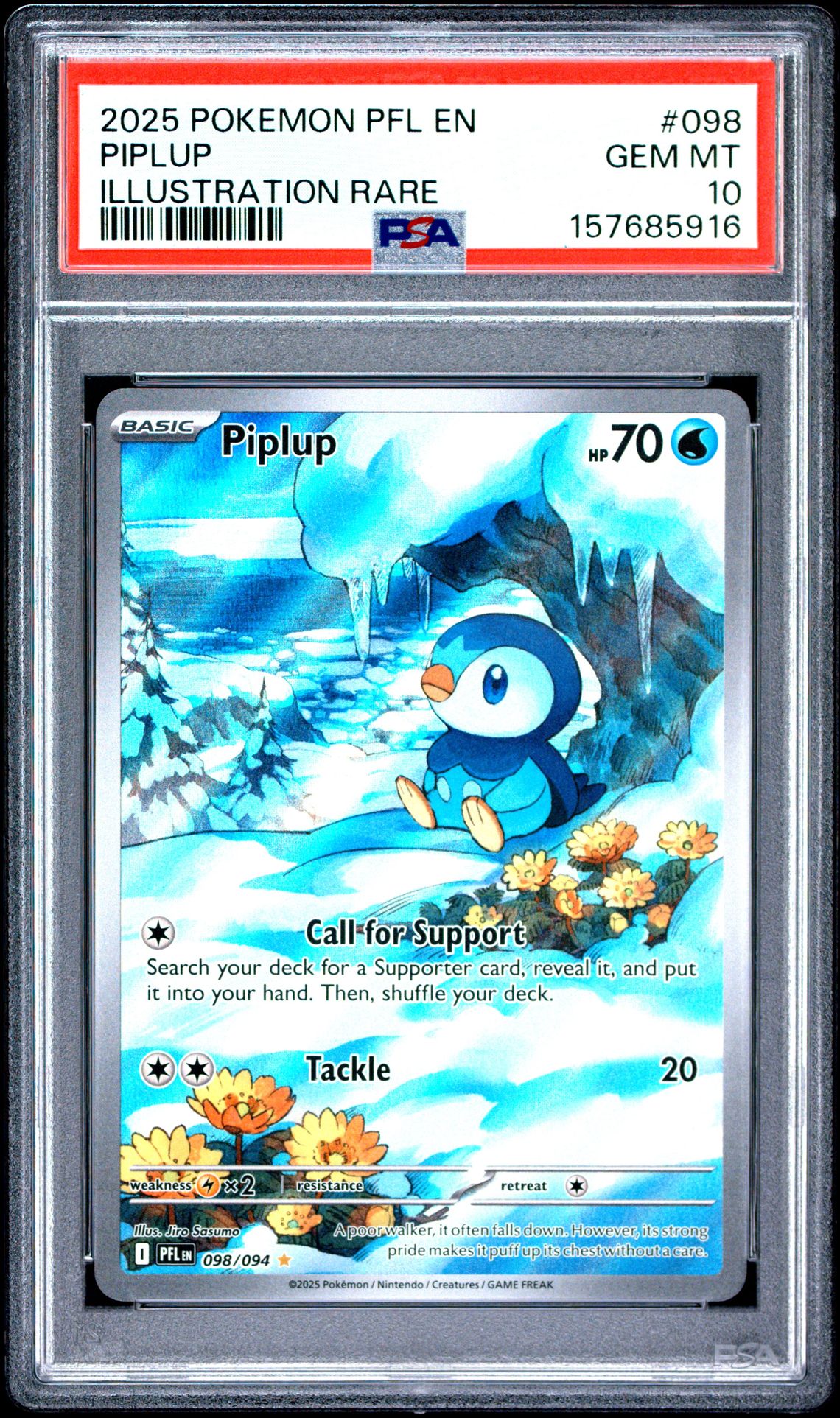 2025 Pokemon Pfl En-Phantasmal Flames Piplup #098 (Illustration Rare) Gem Mt 10 front view - PSA graded GEM MT 10