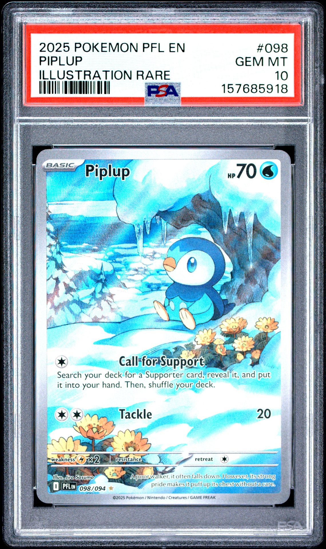 2025 Pokemon Pfl En-Phantasmal Flames Piplup #098 (Illustration Rare) Gem Mt 10 front view - PSA graded GEM MT 10