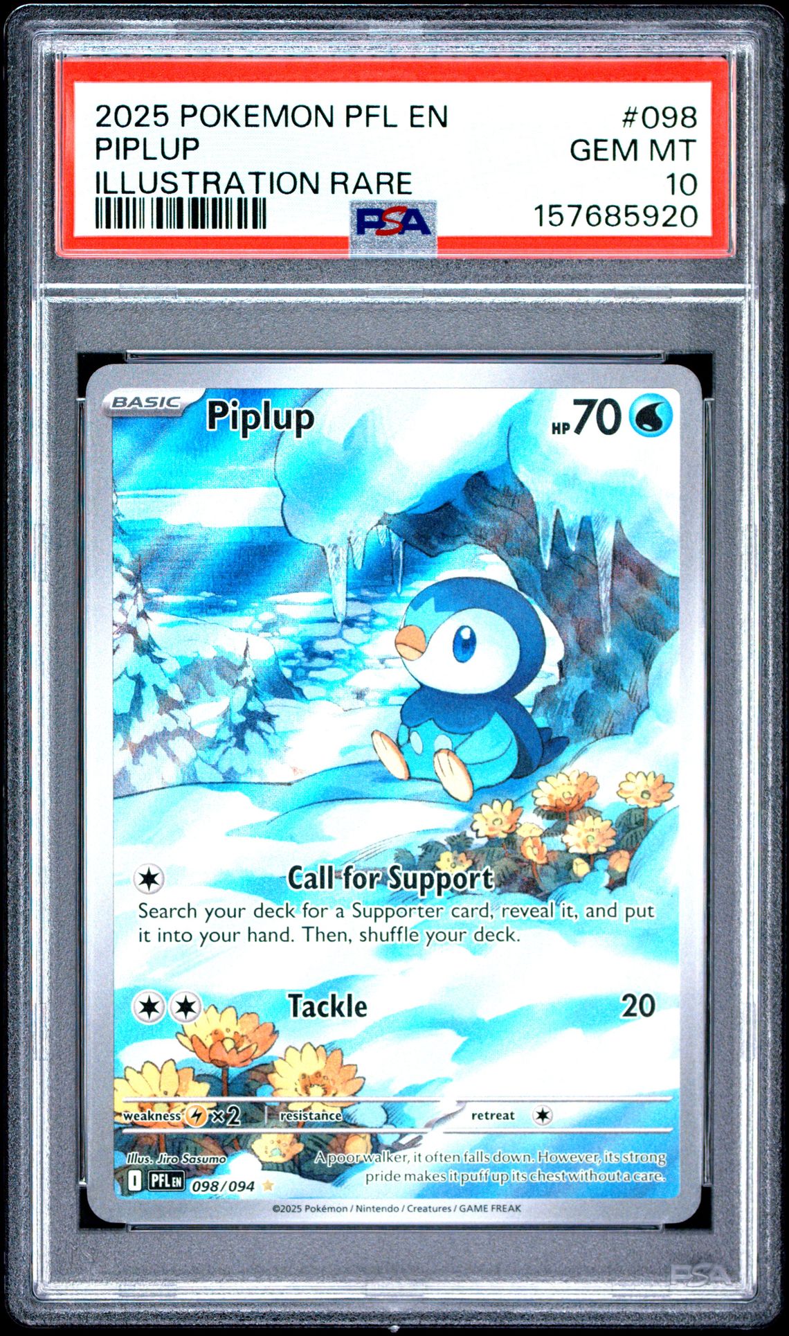 2025 Pokemon Pfl En-Phantasmal Flames Piplup #098 (Illustration Rare) Gem Mt 10 front view - PSA graded GEM MT 10