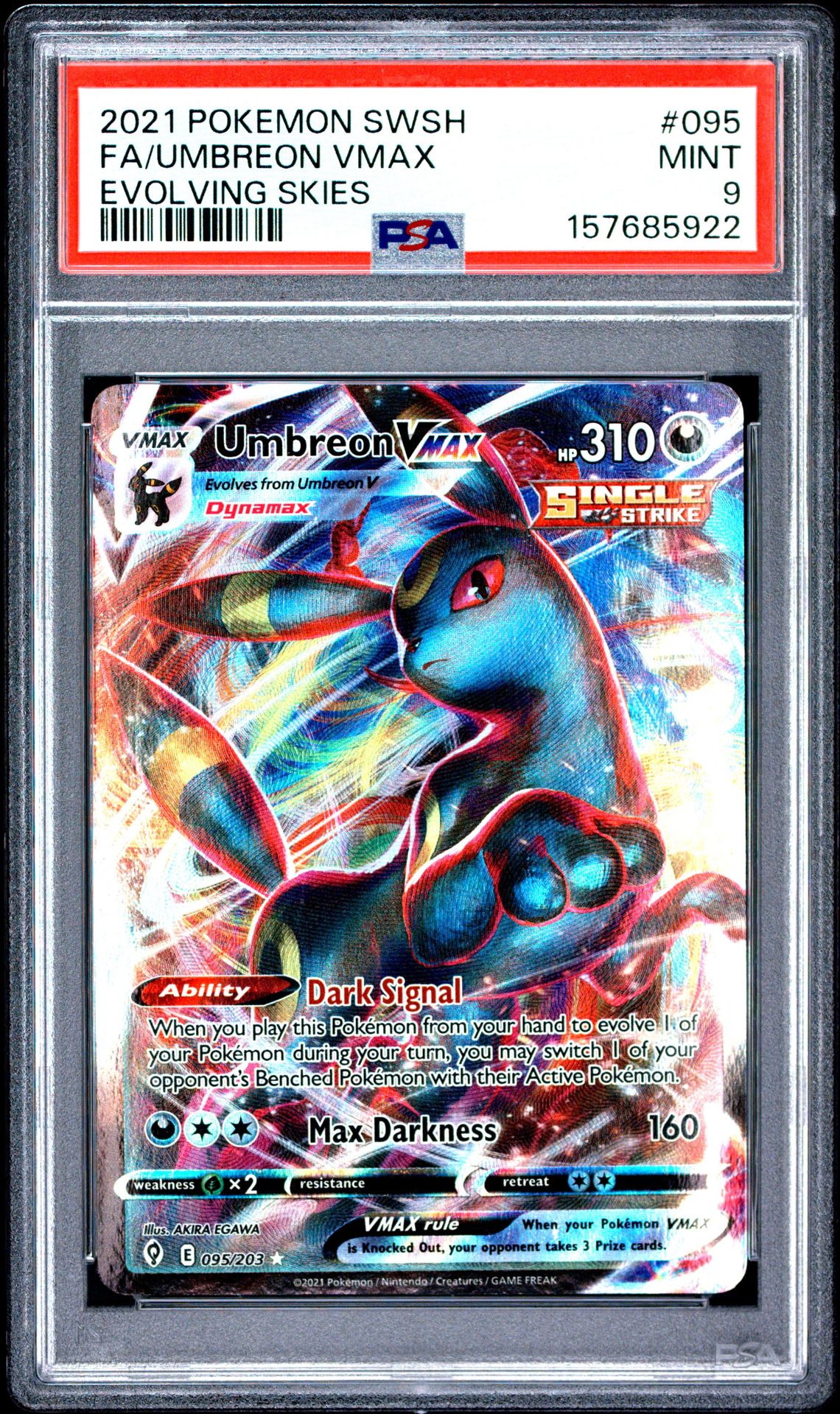 2021 Pokemon Sword & Shield Evolving Skies Fa/Umbreon Vmax #095 (Evolving Skies) Mint 9 front
